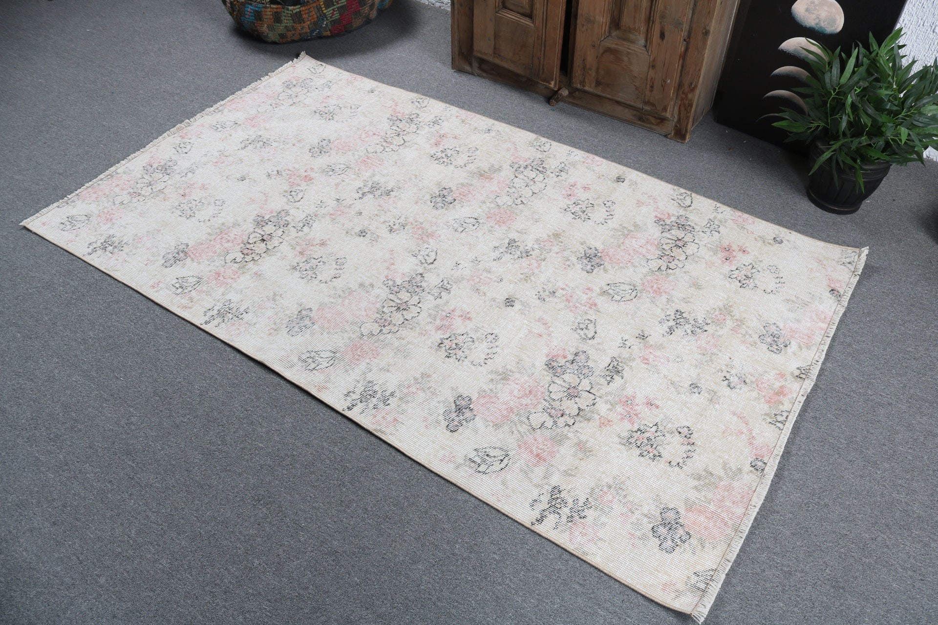 3.7x6.4 ft Accent Rug, Boho Accent Rug, Rugs for Bedroom, Beige Neutral Rug, Vintage Rug, Modern Rug, Floor Rug, Turkish Rug