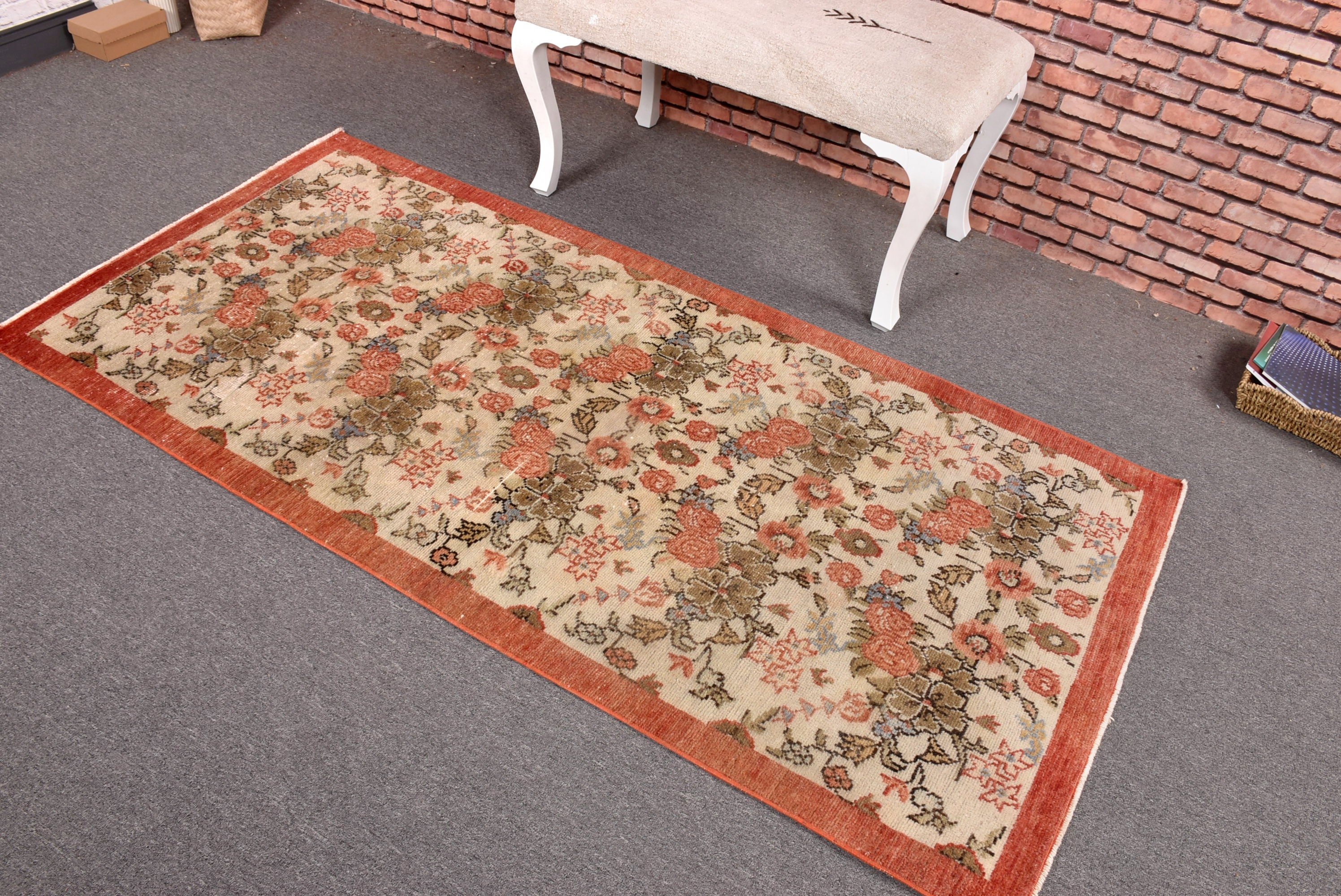 Beige Modern Rugs, Turkish Rug, Vintage Rugs, Vintage Accent Rugs, 3.1x6.5 ft Accent Rugs, Kitchen Rug, Rugs for Bedroom, Luxury Rug