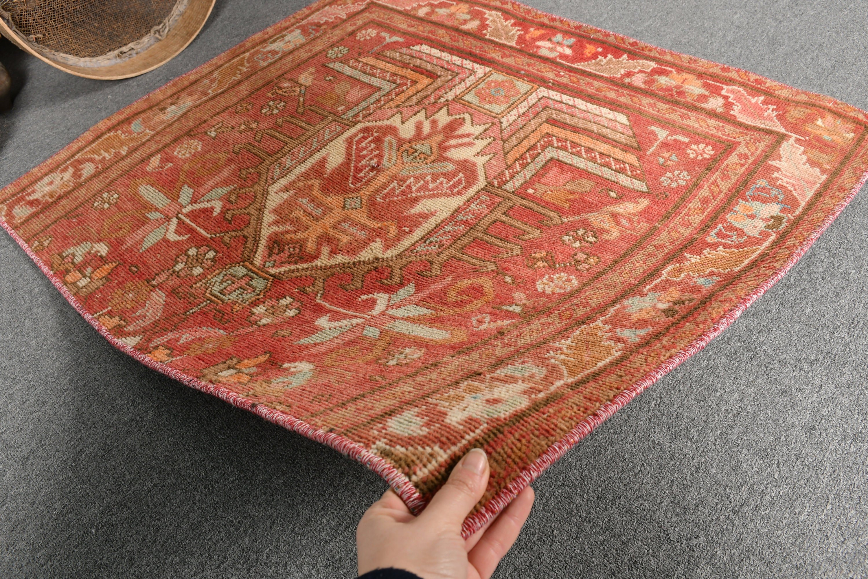 Vintage Rugs, 2.8x3.1 ft Small Rugs, Home Decor Rugs, Bathroom Rug, Rugs for Entry, Red Floor Rugs, Turkish Rug, Cool Rug, Door Mat Rug