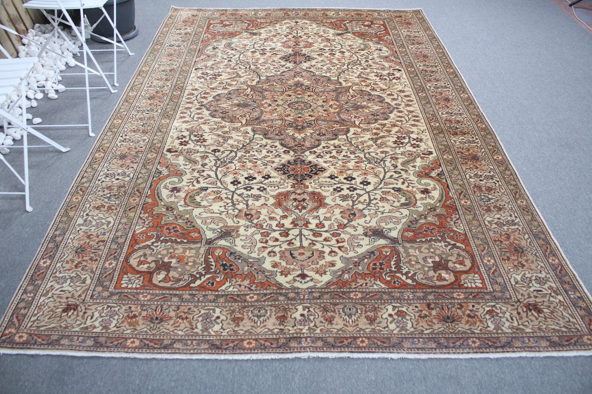 Salon Halıları, Bej Fas Halısı, Aztek Halısı, Anadolu Halısı, Yemek Odası Halısı, Vintage Halı, Türk Halısı, Yatak Odası Halısı, 6,6x9,7 ft Büyük Halılar