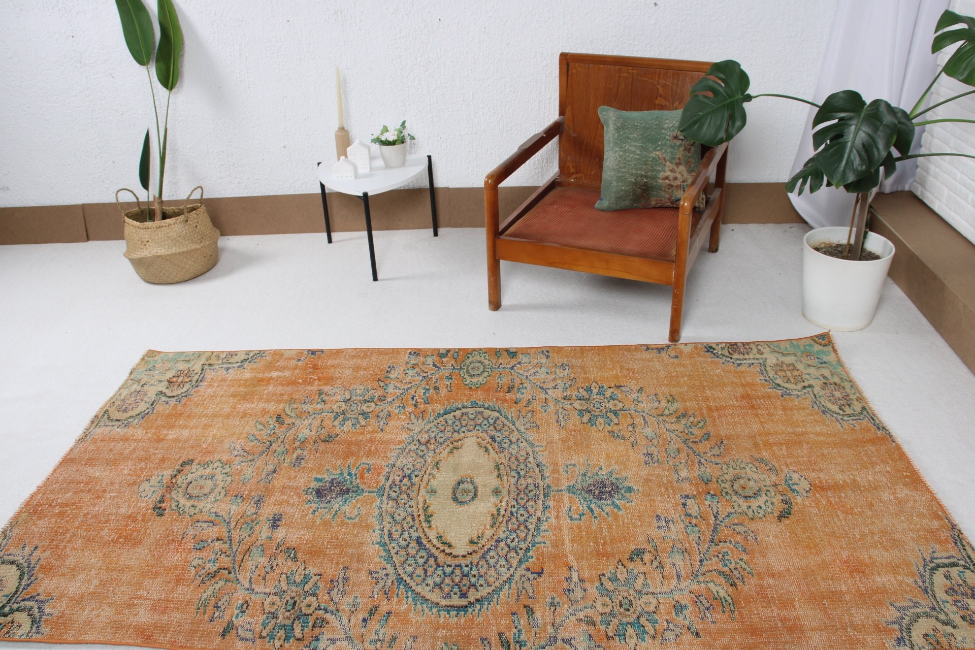 Yatak Odası Halısı, Türk Halısı, Ev Dekorasyonu Halıları, Turuncu Açıklama Halısı, 3,9x7,4 ft Alan Kilimi, Vintage Halı, Oturma Odası Halısı, El Dokuma Halı, Havalı Halı