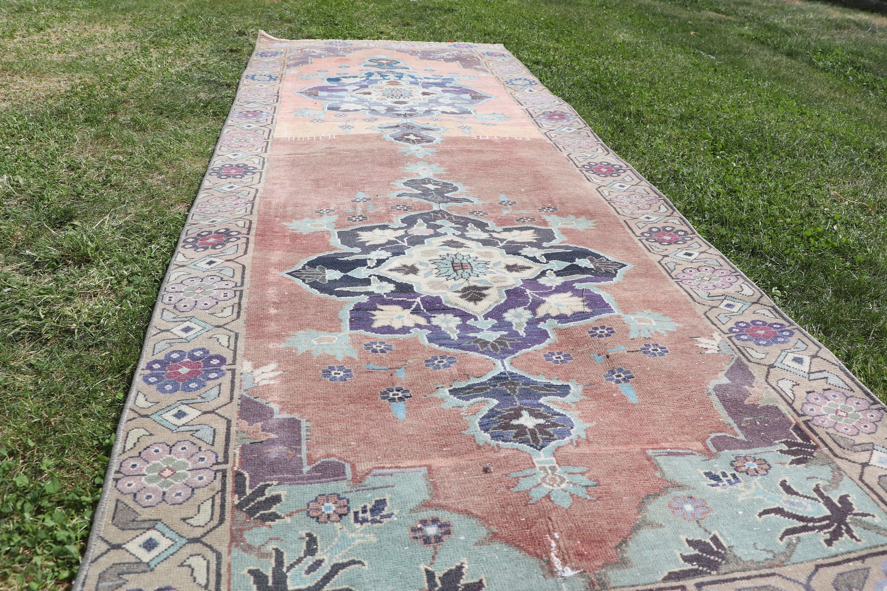 Vintage Halı, Vintage Yolluk Halısı, Oushak Halısı, Kahverengi Oushak Halısı, 2.8x7.5 ft Runner Halısı, Türk Halıları, Yün Halıları, Uzun Yolluk Halıları, Yer Halısı