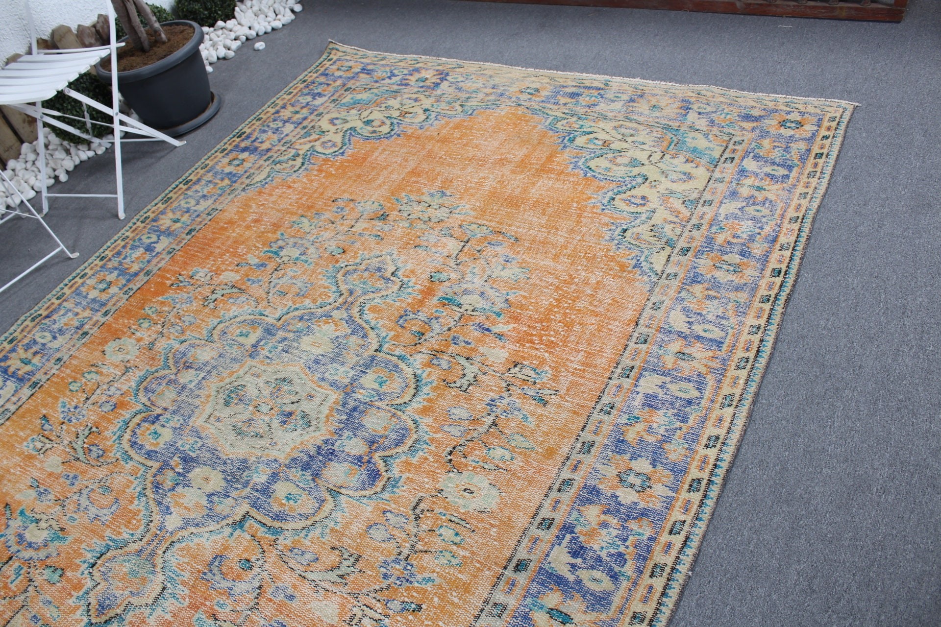 6.4x10.2 ft Large Rugs, Vintage Rug, Home Decor Rug, Dining Room Rugs, Kitchen Rugs, Orange Floor Rug, Turkish Rugs, Living Room Rugs