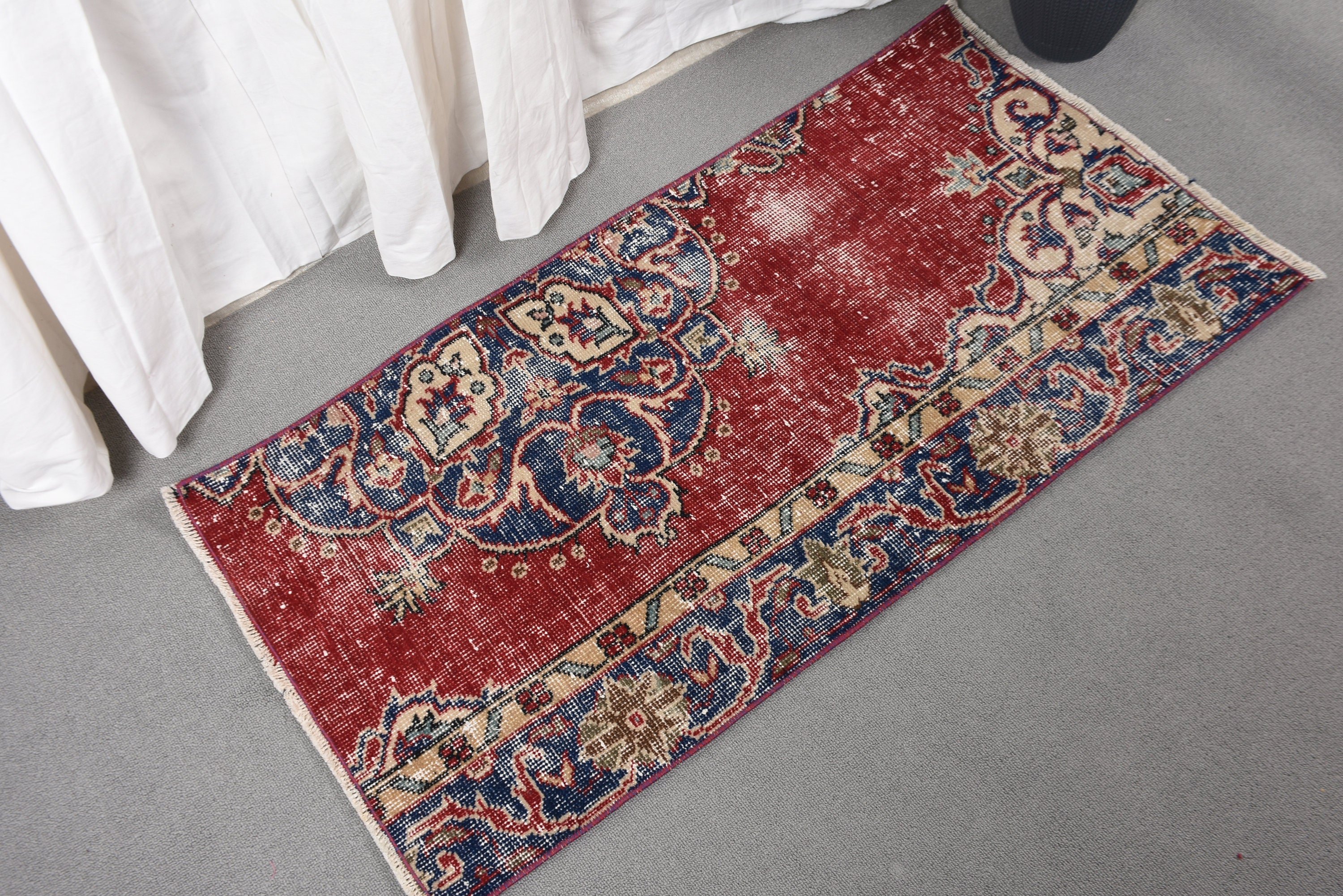 Kırmızı Mutfak Halısı, Vintage Halı, Araba Paspas Halısı, Türk Halısı, Fas Halıları, Düz Dokuma Halılar, Egzotik Halılar, 1.8x3.6 ft Küçük Halı, Mutfak Halıları