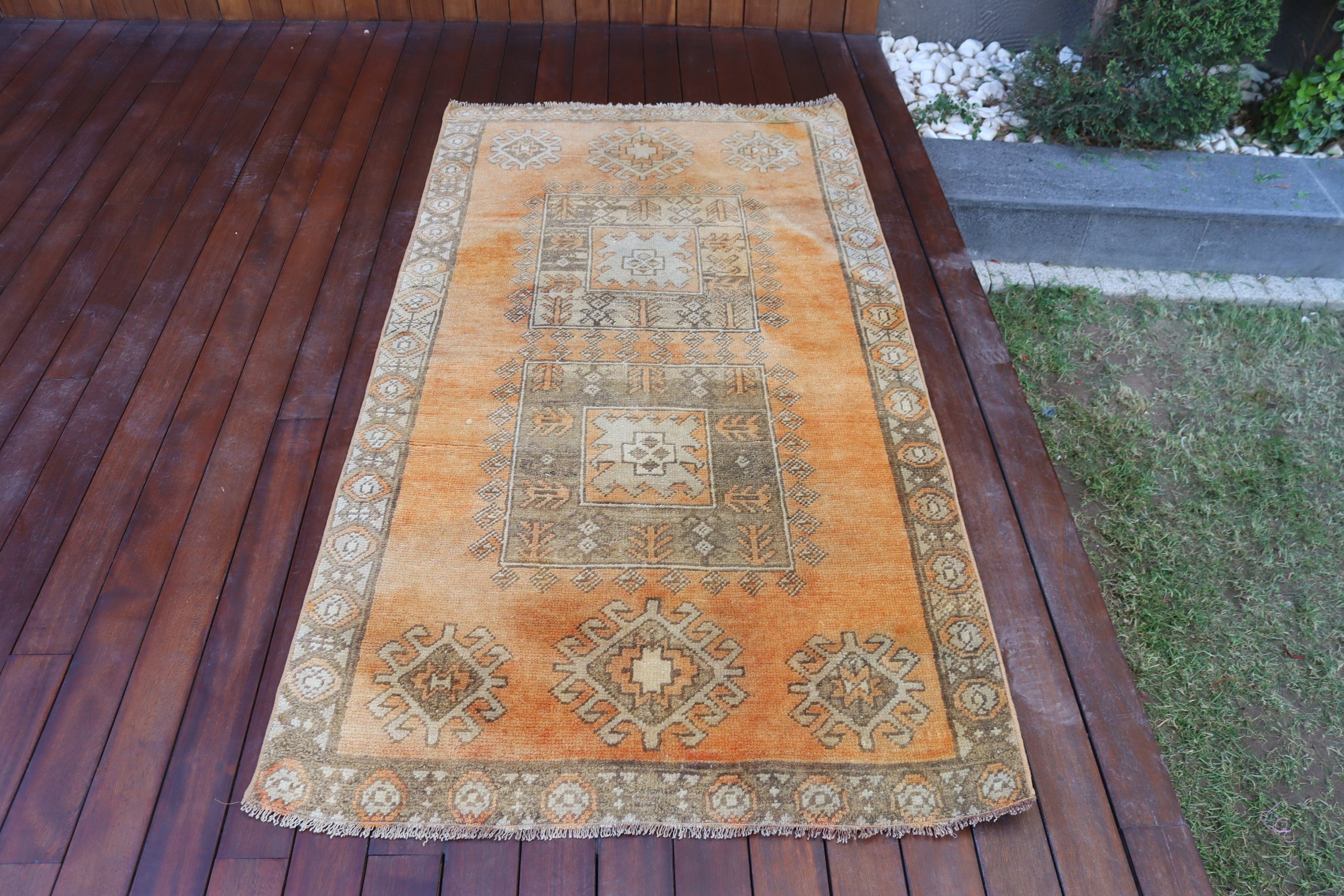 Türk Halısı, Dekoratif Halılar, Boho Halılar, 3,2x6,2 ft Vurgu Halısı, Turuncu Ev Dekor Halıları, Vintage Halı, Giriş Halıları, Açıklama Halısı