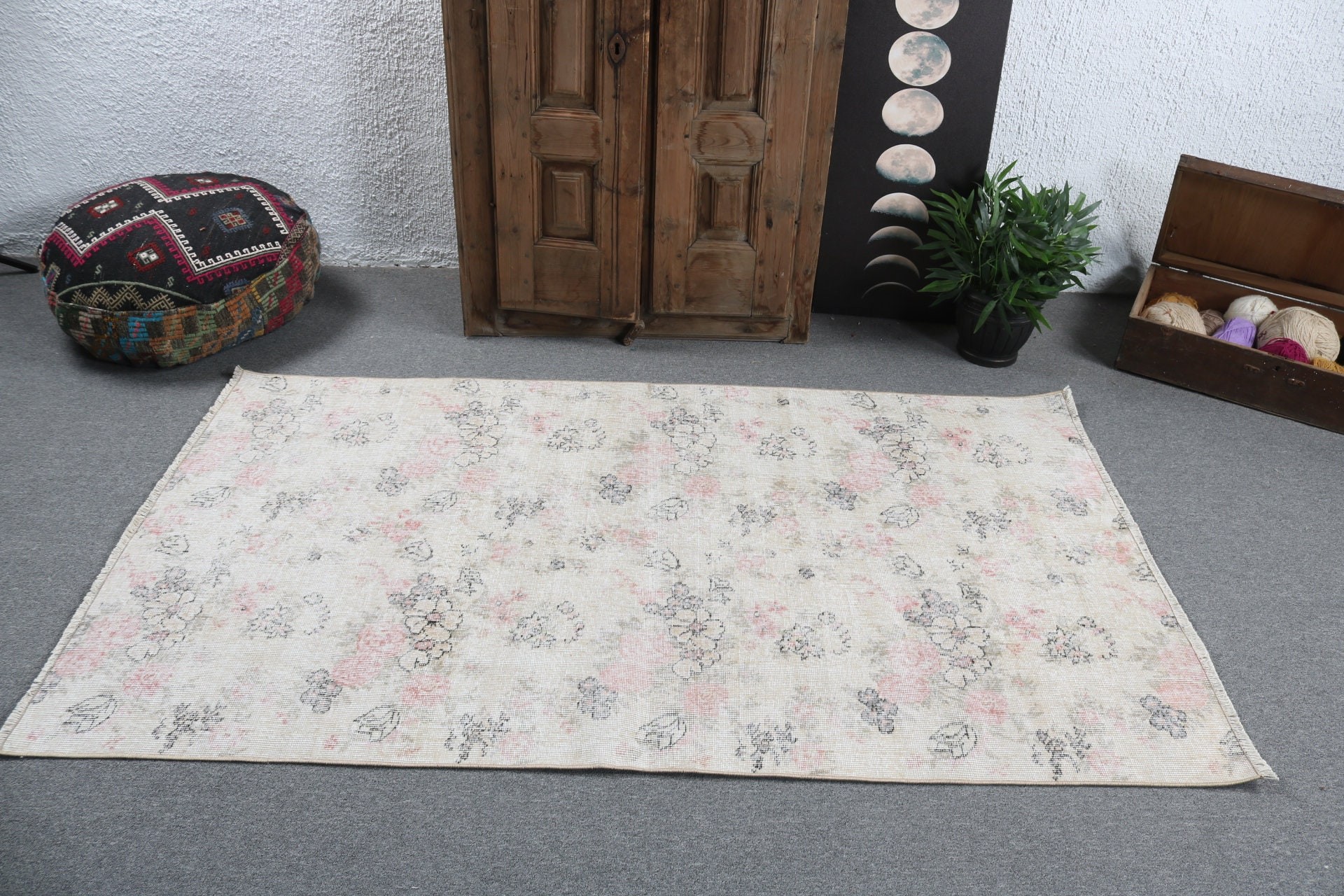 3.7x6.4 ft Accent Halı, Boho Accent Halı, Yatak Odası Halıları, Bej Nötr Halı, Vintage Halı, Modern Halı, Yer Halısı, Türk Halısı