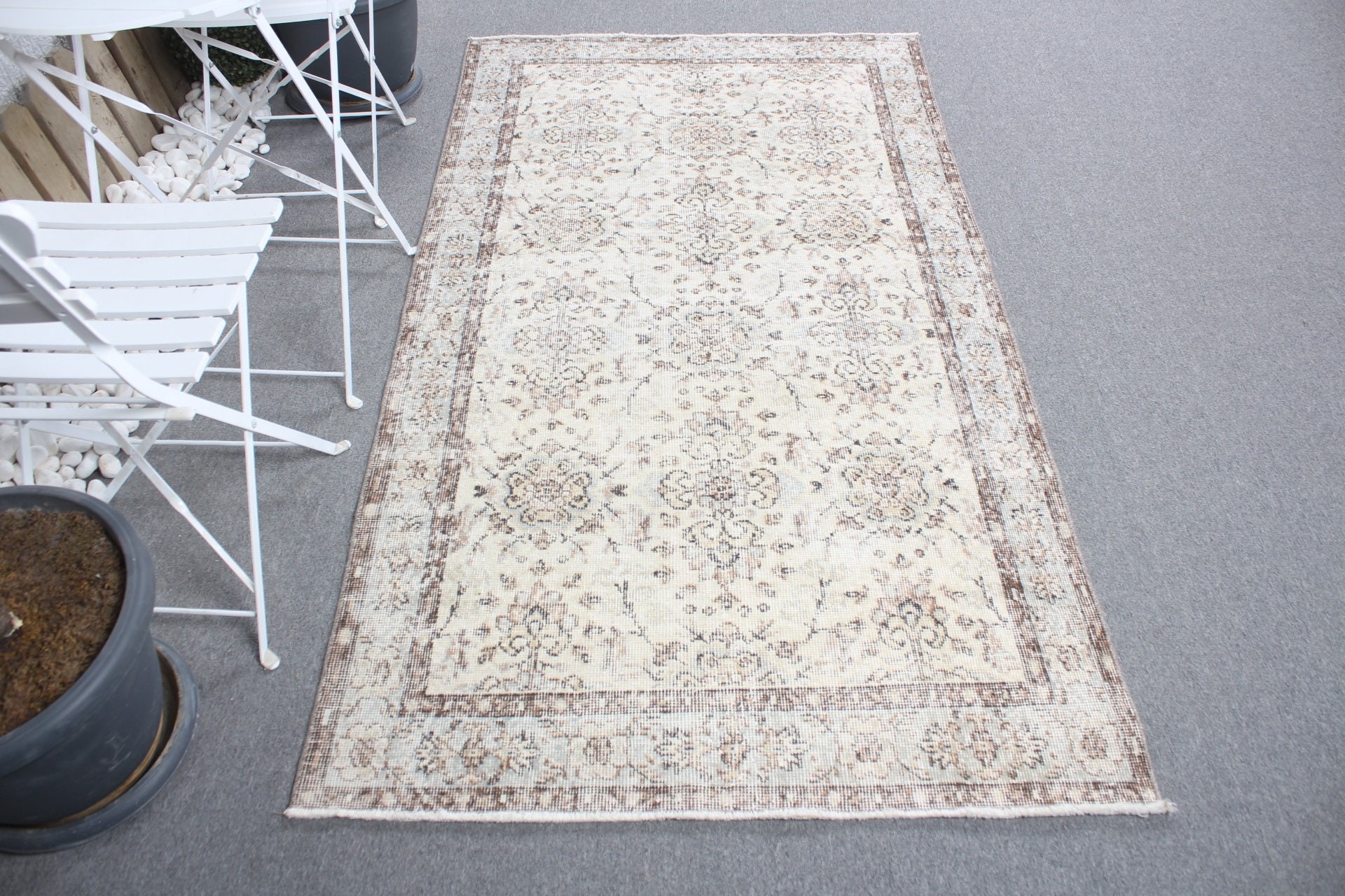 Dining Room Rug, Vintage Rug, Old Rug, 3.6x6.9 ft Area Rug, Turkish Rugs, Bedroom Rugs, Moroccan Rug, Oriental Rug, Beige Antique Rug