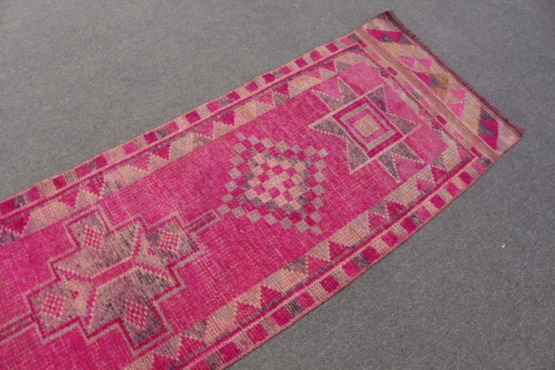 Hallway Rug, Wool Rug, Turkish Rugs, 2.6x9.7 ft Runner Rugs, Rugs for Corridor, Pink Kitchen Rug, Vintage Rugs, Stair Rug, Anatolian Rugs