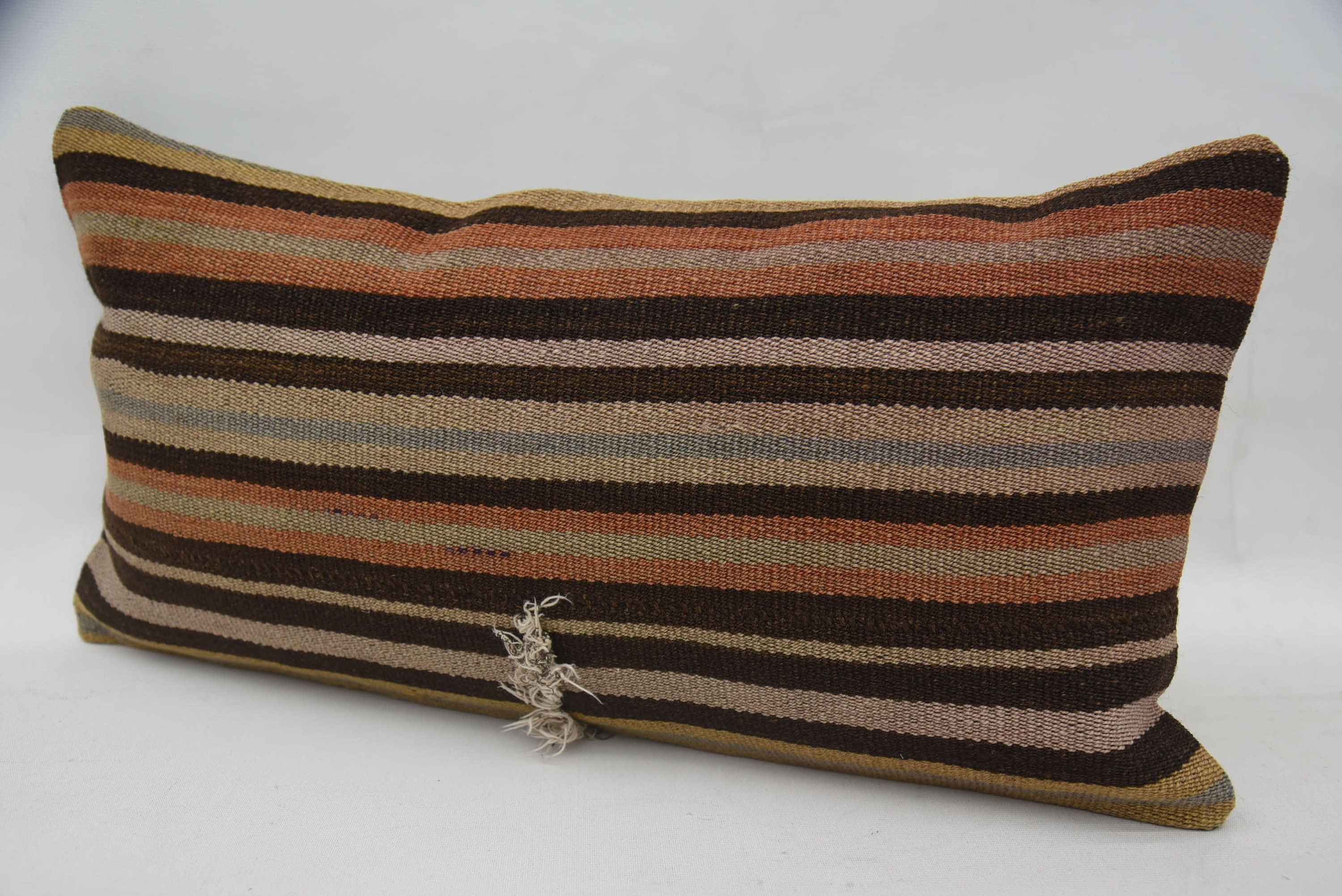 Pastel Yastık, Kilim Yastık, 12"x24" Kahverengi Yastık Kılıfı, El Yapımı Kilim Yastık, Dış Mekan Kırlent, Ev Dekor Yastık