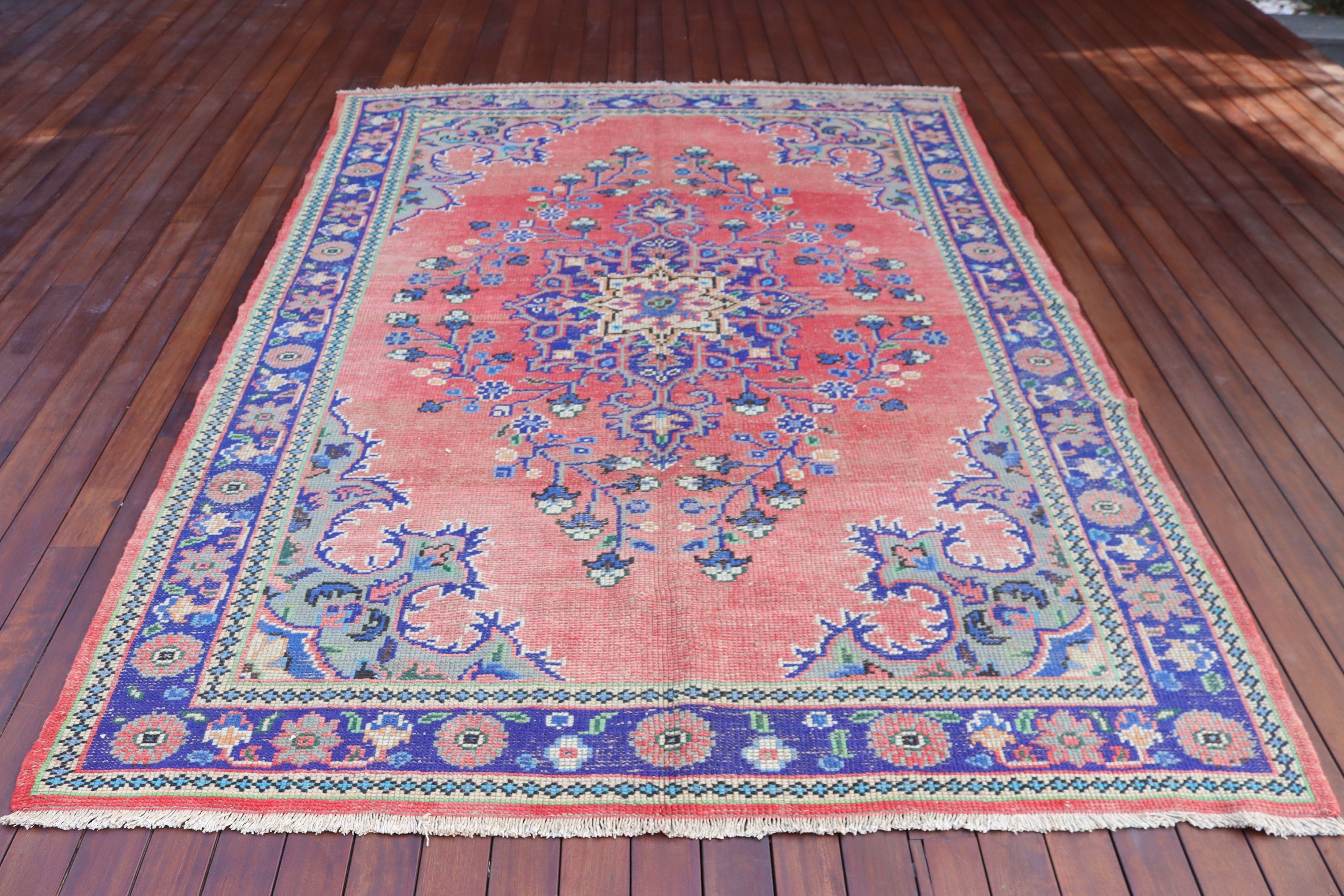 Yatak Odası Halısı, Büyük Boho Halıları, Türk Halısı, Vintage Halı, 6.1x8.6 ft Büyük Halı, El Dokuma Halıları, Tribal Halısı, Kırmızı Nötr Halılar