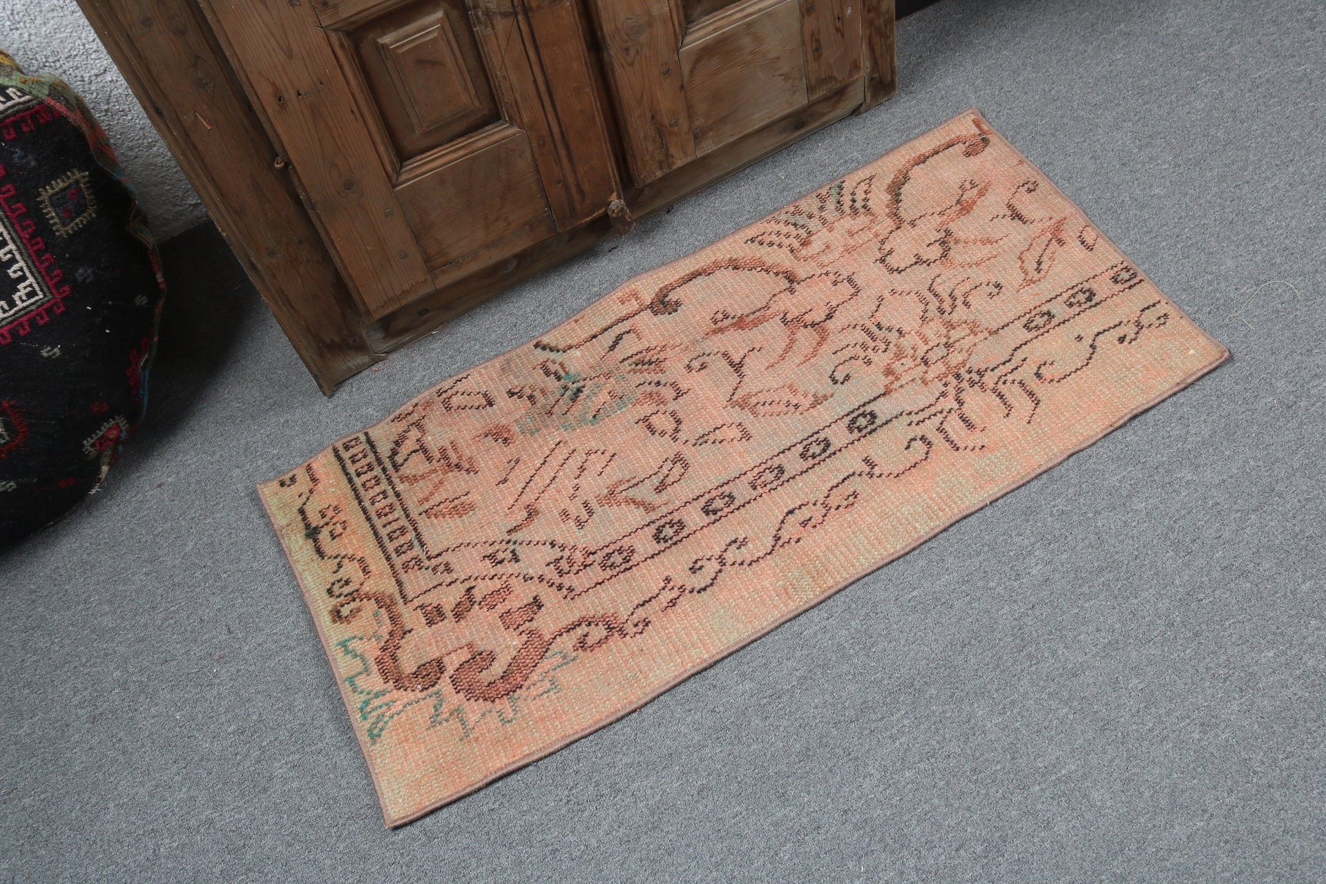 Fas Halısı, Estetik Halı, Türk Halısı, Turuncu Soğuk Halı, Vintage Halı, Mutfak Halıları, 1.6x3.3 ft Küçük Halı, Duvara Asılı Halılar, Giriş Halıları