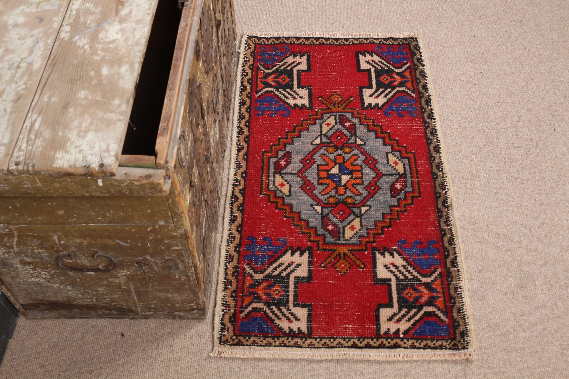 Rugs for Bedroom, Bathroom Rugs, Nursery Rug, Vintage Rugs, Turkish Rug, 1.7x3 ft Small Rug, Red Moroccan Rugs, Wool Rug