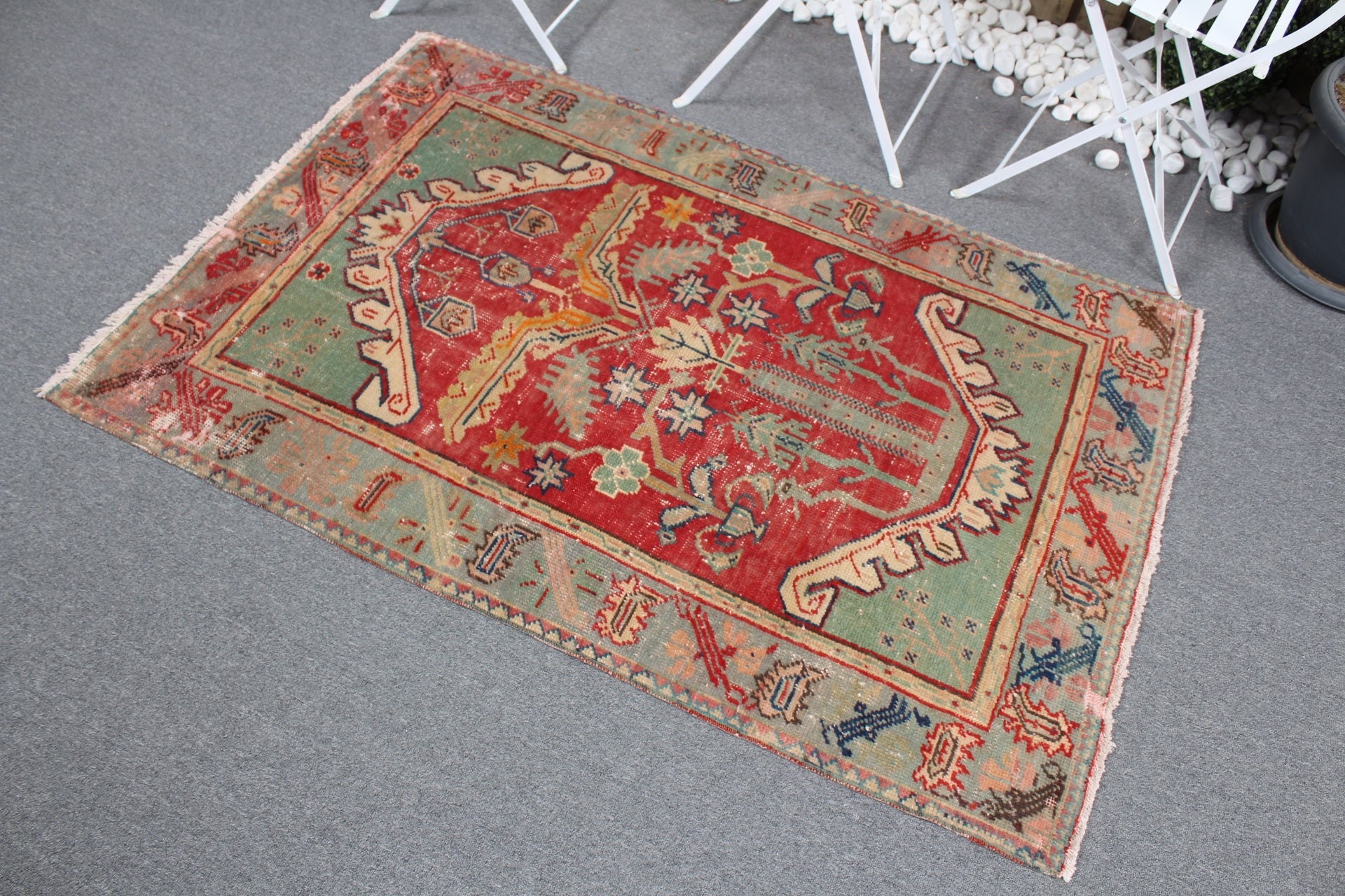 Bedroom Rug, Nursery Rug, Turkish Rug, Wool Rugs, Rugs for Bedroom, Vintage Rugs, Red Oushak Rug, 3.4x5 ft Accent Rug, Kitchen Rug