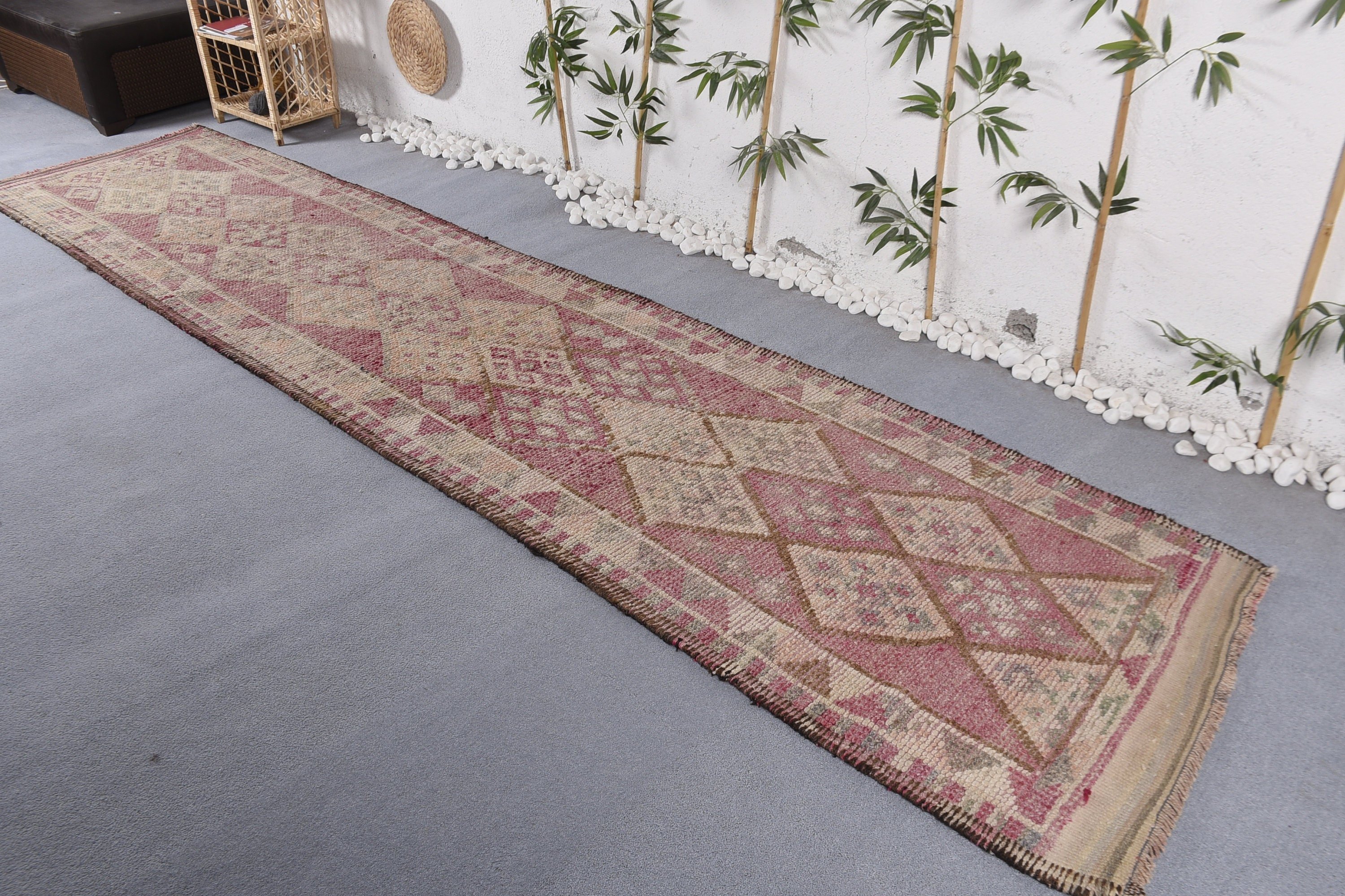 Yatak Odası Halıları, Türk Halısı, Pembe 3x13,5 ft Runner Halısı, Tribal Halısı, Vintage Halısı, Runner Halıları, Ev Dekorasyonu Halısı, Koridor Halısı