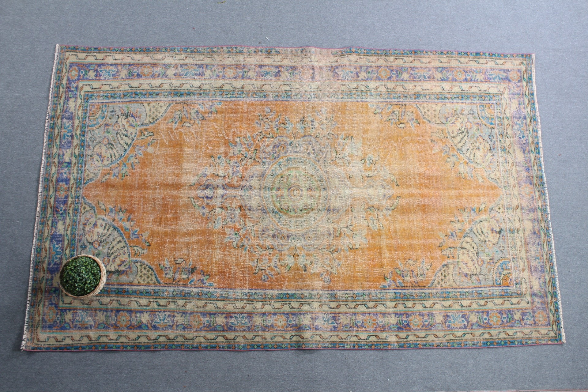 Aztek Halısı, 5.8x9.5 ft Büyük Halılar, Vintage Halı, Oushak Halıları, Fas Halısı, Oturma Odası Halısı, Salon Halısı, Turuncu Ev Dekor Halısı, Türk Halıları