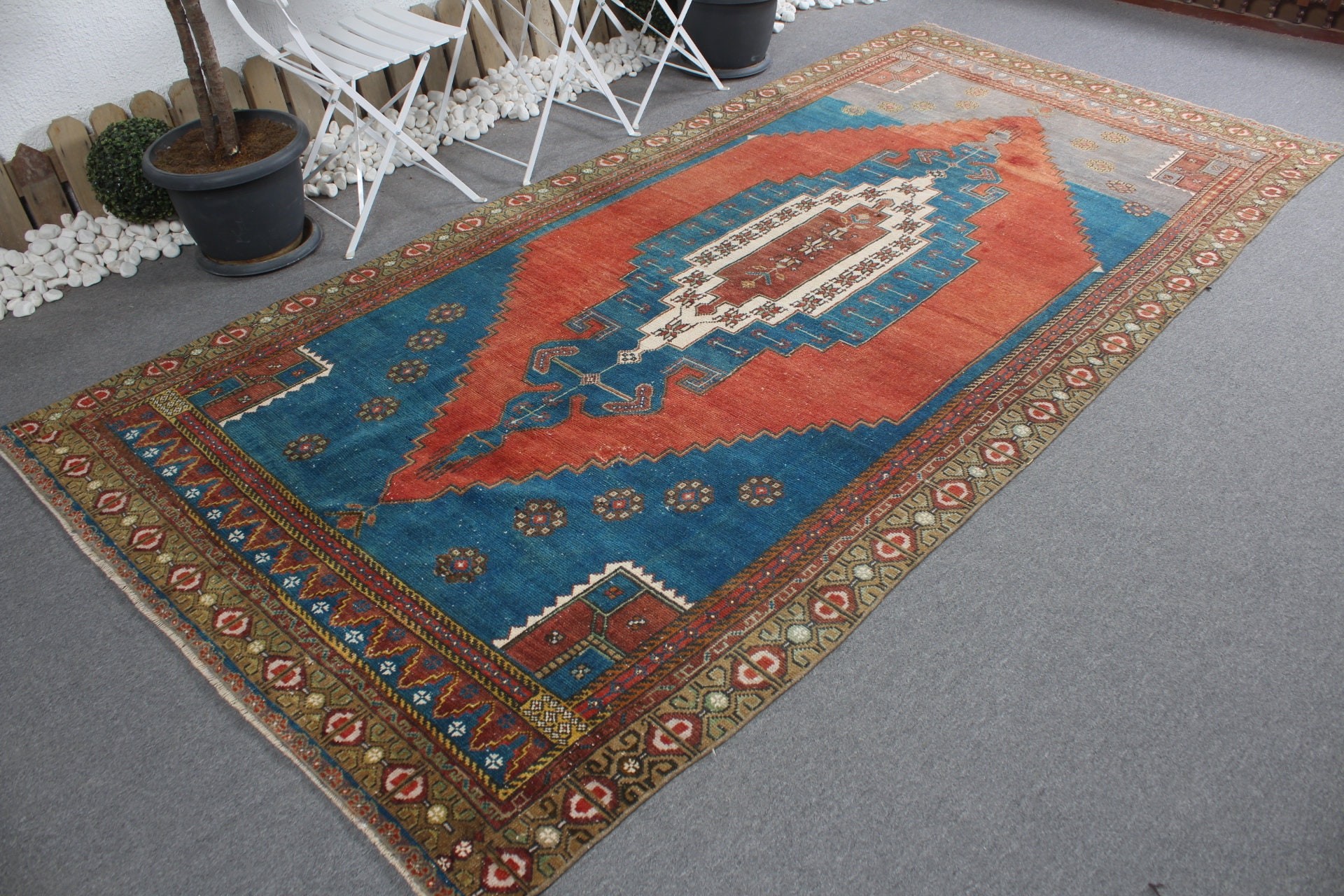 Salon Rug, Blue Bedroom Rugs, Wool Rug, Antique Rug, Turkish Rug, Living Room Rug, Aesthetic Rug, Vintage Rug, 5.4x10.8 ft Large Rug