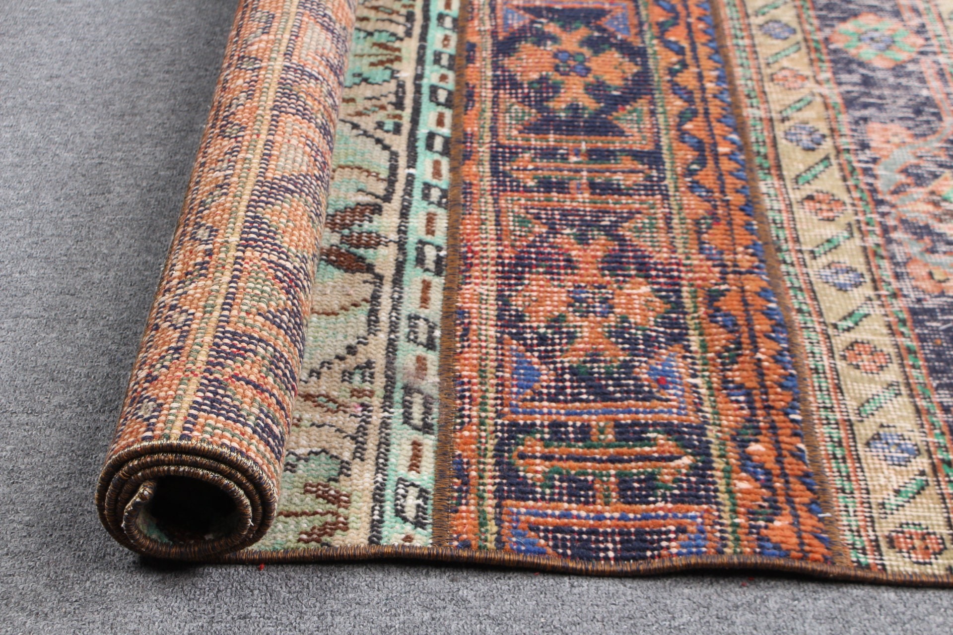 2,9x4,3 ft Küçük Halılar, Vintage Halı, Eskitilmiş Halı, Mavi Fas Halıları, Oushak Halısı, Türk Halısı, Banyo Halıları, Ev Dekorasyonu Halısı, Giriş Halısı