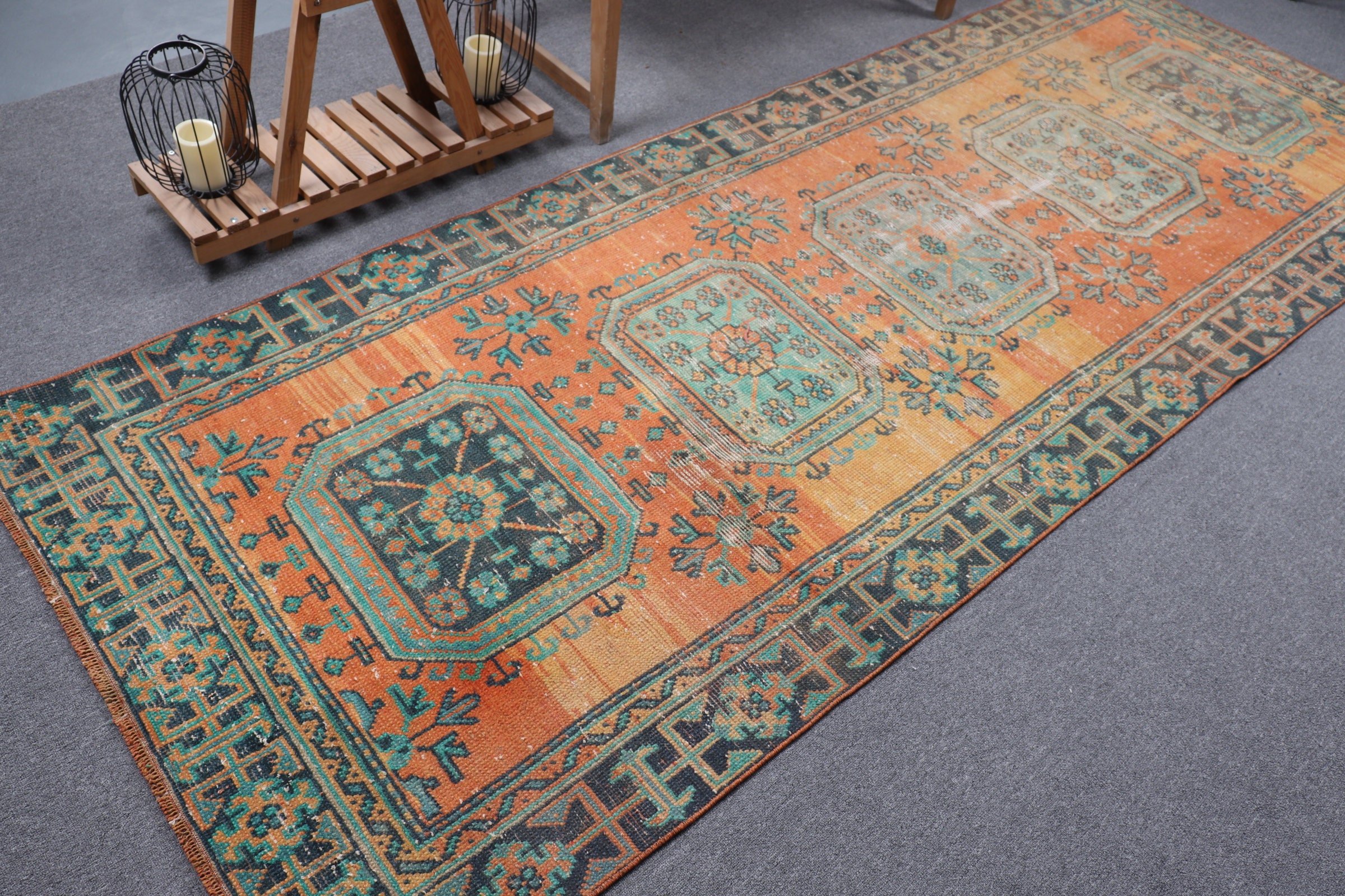 Mutfak Halısı, Anadolu Halısı, Merdiven Halısı, Vintage Halı, Türk Halısı, Oushak Halısı, 3.9x10.7 ft Runner Halısı, Koridor Halıları, Turuncu Oushak Halıları