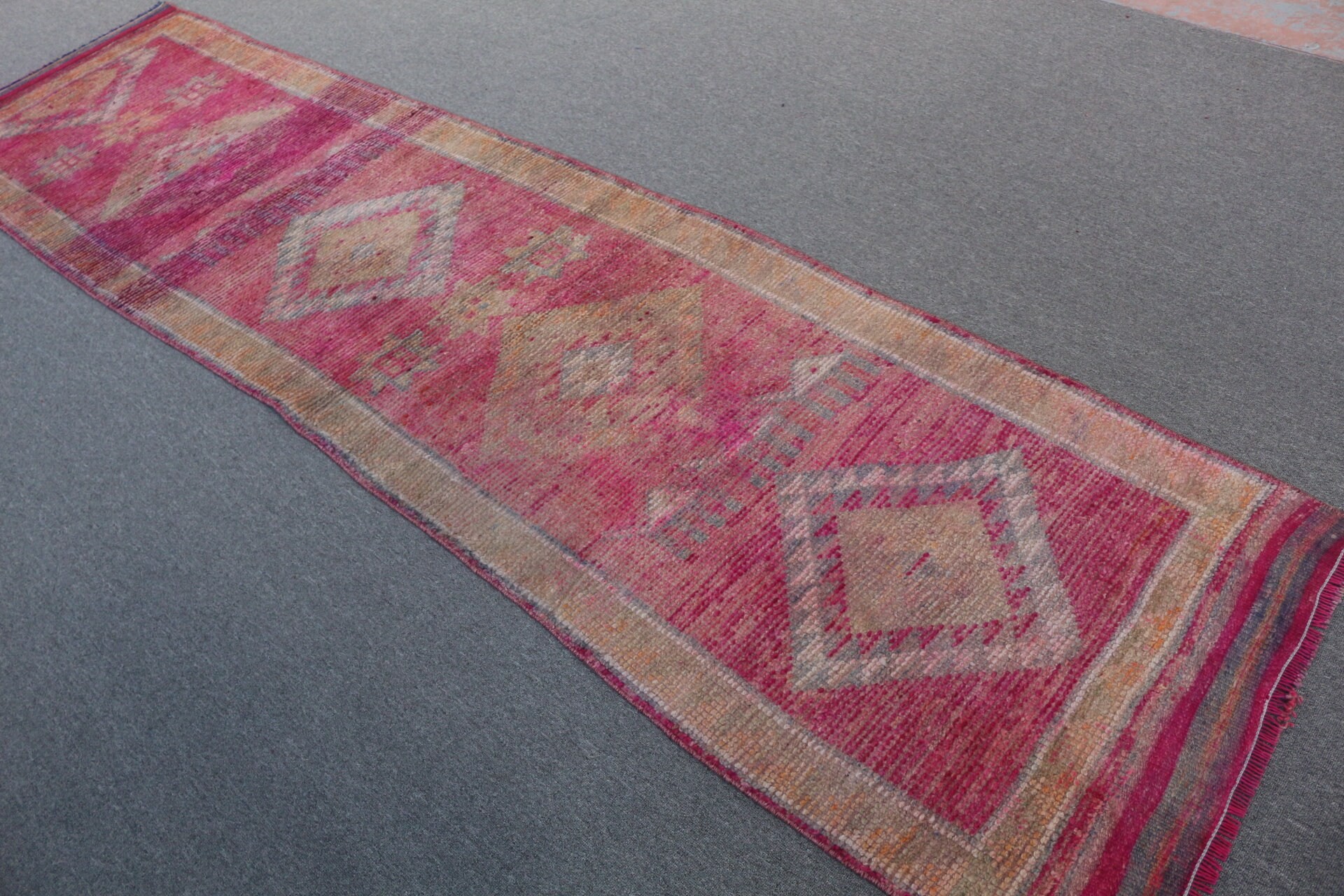 Corridor Rug, Rugs for Corridor, Hallway Rug, 2.8x10.6 ft Runner Rug, Pink Cool Rugs, Wool Rugs, Turkish Rugs, Vintage Rug