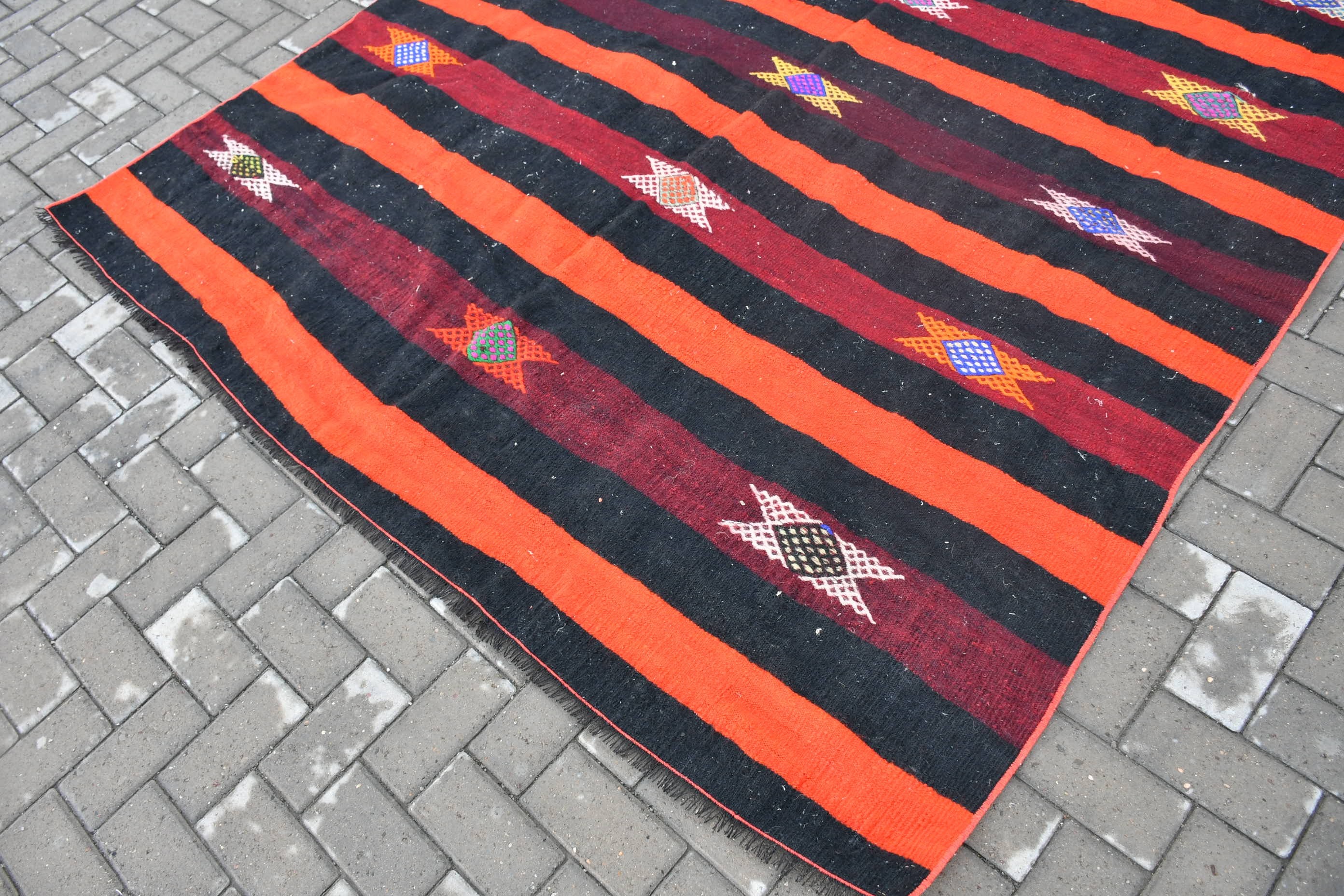 Vintage Rugs, Turkish Rug, Antique Rug, Black Cool Rug, 6.7x7.2 ft Large Rug, Salon Rug, Kilim, Art Rug, Rugs for Living Room, Bedroom Rugs