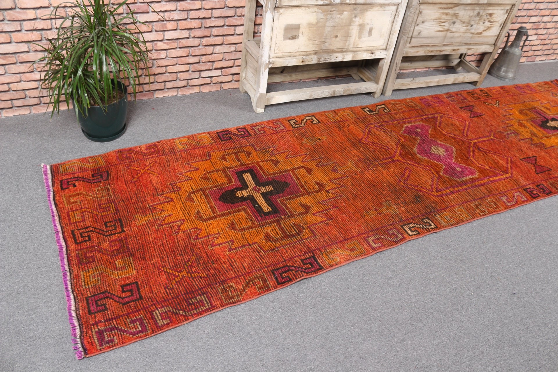 Anatolian Rug, Boho Rug, Stair Rug, Turkish Rug, 3.1x10.9 ft Runner Rugs, Antique Rug, Vintage Rug, Rugs for Kitchen, Brown Kitchen Rug