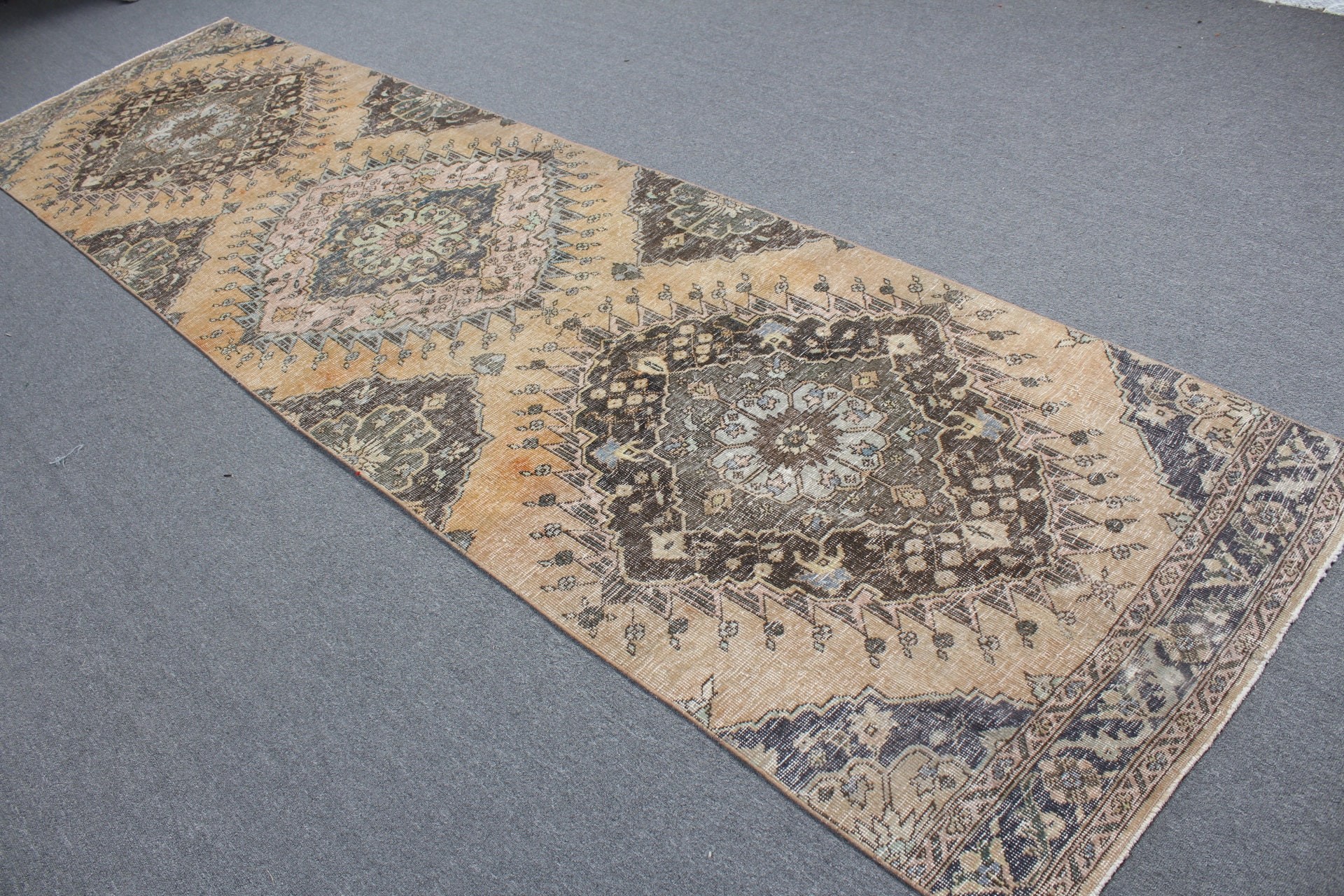 Türk Halısı, Koridor Halıları, Turuncu Antika Halı, Vintage Halı, Etnik Halı, 3,5x12,9 ft Runner Halısı, Mutfak Halısı, Yatak Odası Halısı