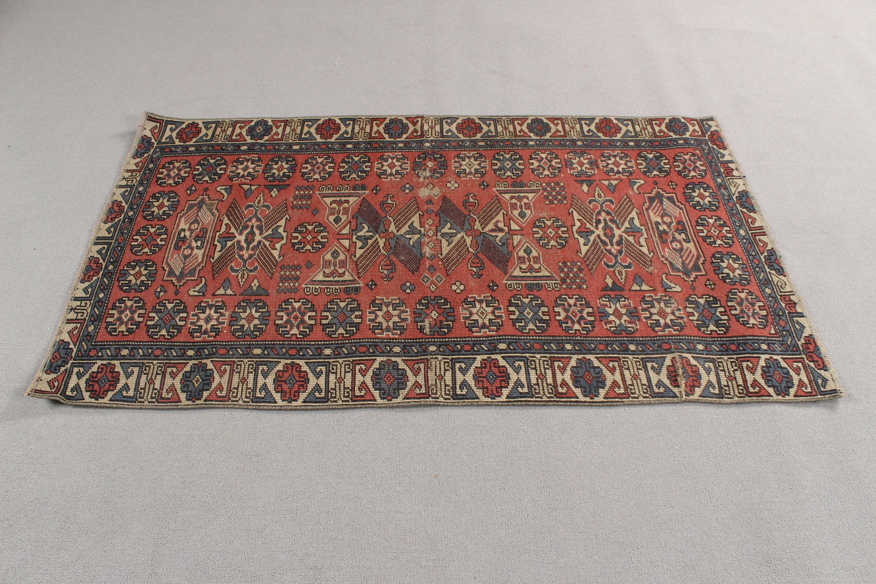 Türk Halısı, 3,1x5,3 ft Aksan Halıları, Vintage Halı, Açıklama Halıları, Boho Vurgulu Halılar, Sanatsal Halılar, Geometrik Halı, Kırmızı Mutfak Halıları