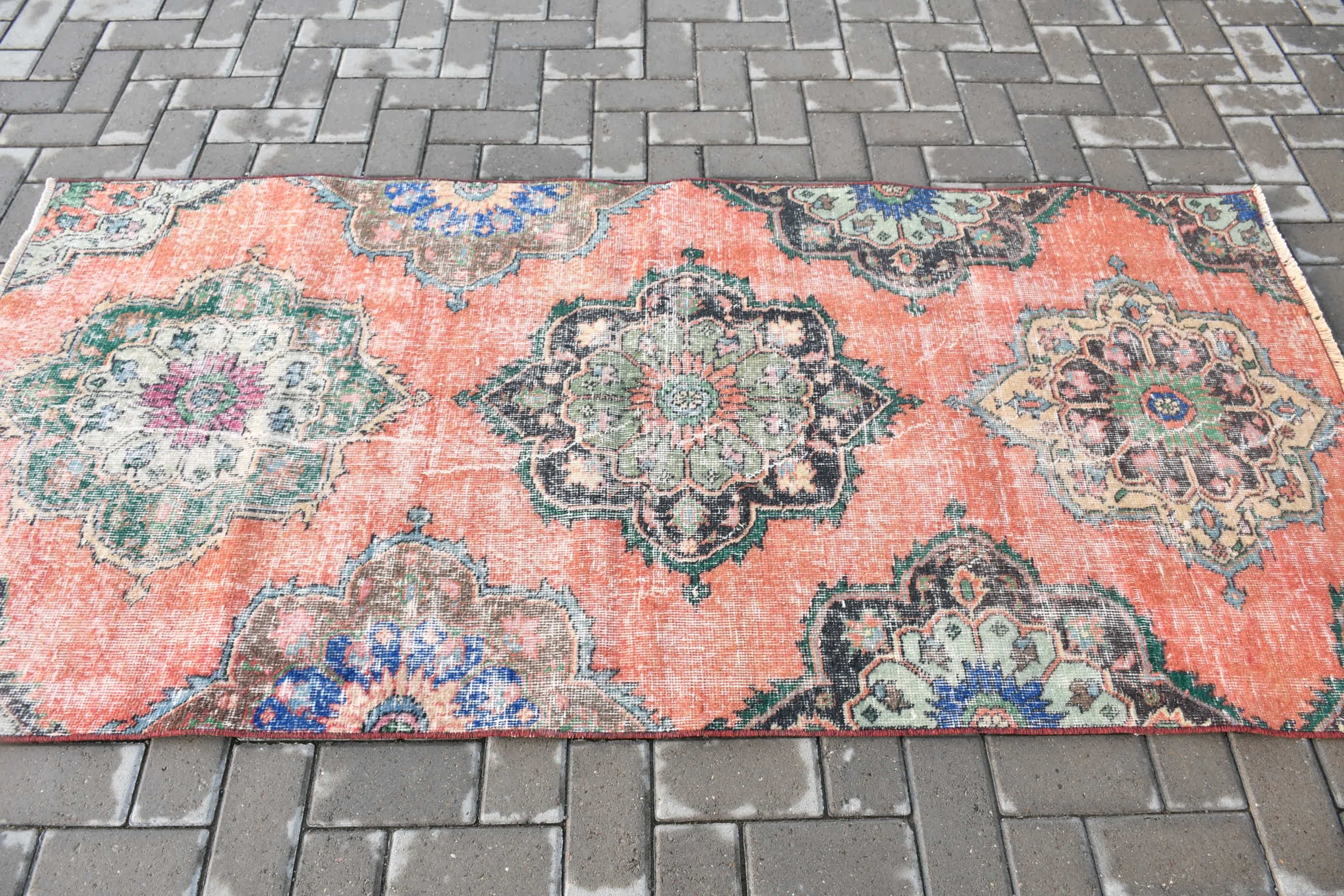 Rugs for Bedroom, 3.3x7 ft Accent Rug, Turkish Rug, Orange Oriental Rug, Floor Rugs, Antique Rugs, Entry Rugs, Vintage Rugs, Bedroom Rug