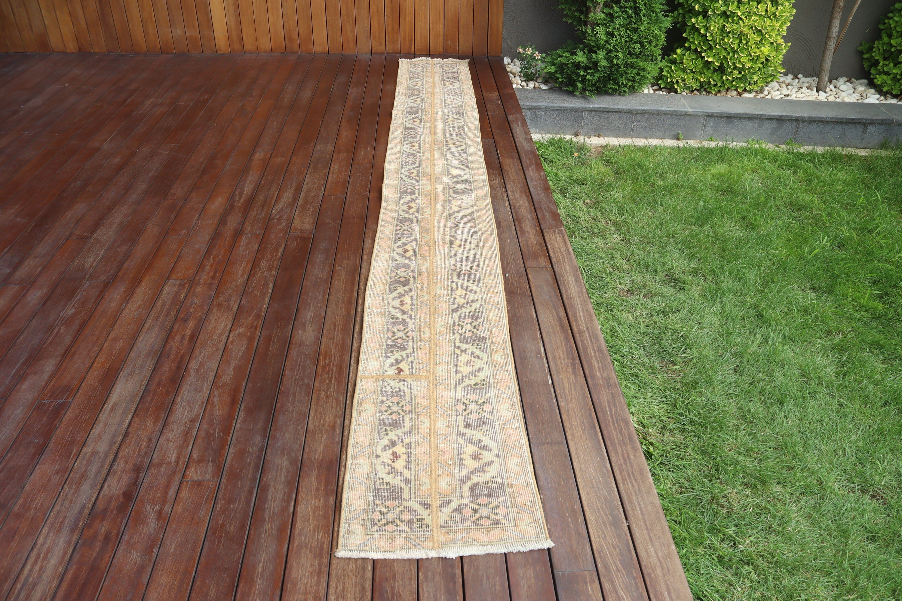 Long Runner Rugs, Beige Statement Rug, Home Decor Rug, Hallway Rug, 1.4x12.1 ft Runner Rug, Turkish Rug, Antique Rug, Vintage Rugs