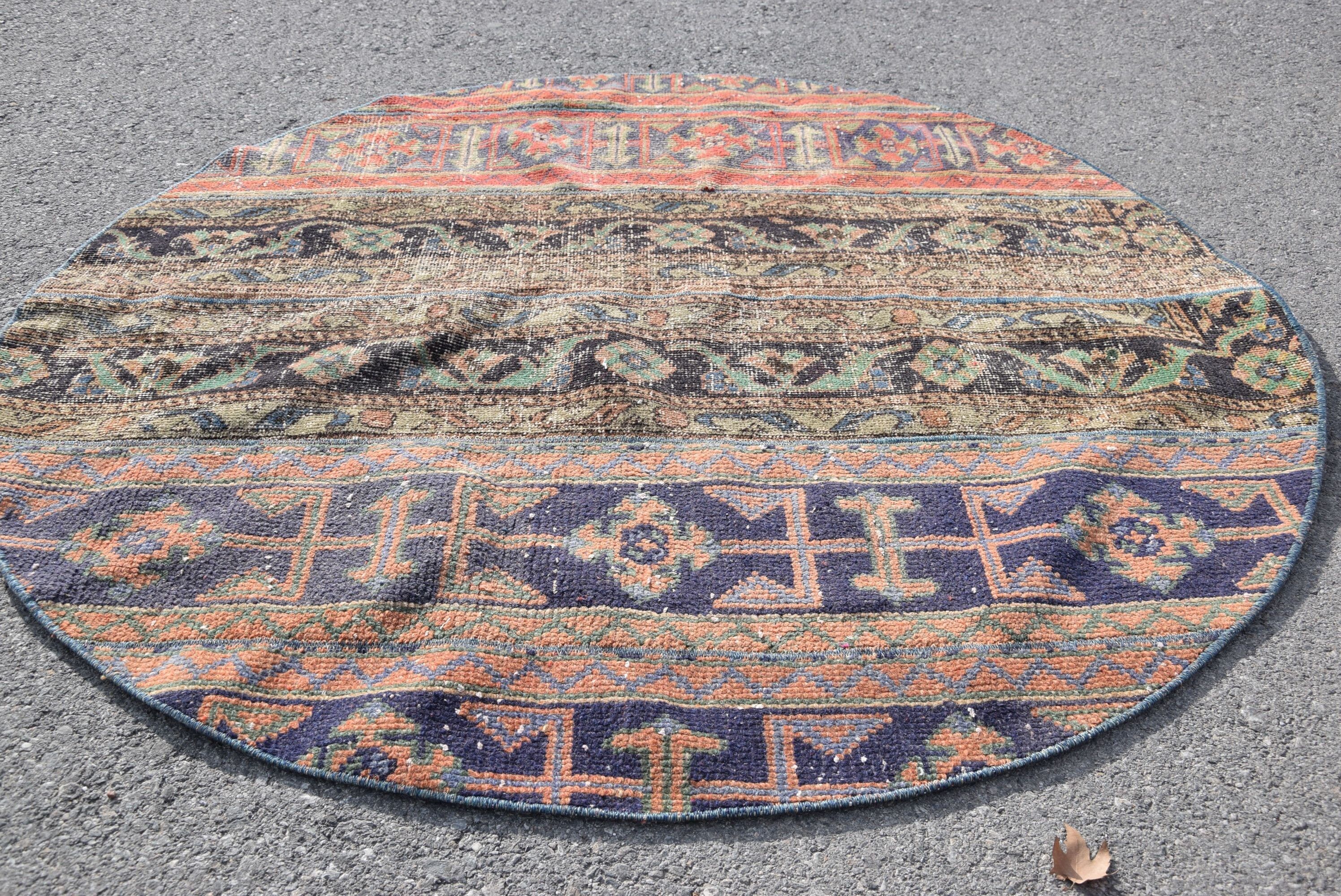 Oriental Rugs, Nursery Rugs, Entry Rug, Turkish Rug, Vintage Rug, Blue Floor Rug, Floor Rug, 4.6x4.6 ft Accent Rug, Rugs for Bedroom