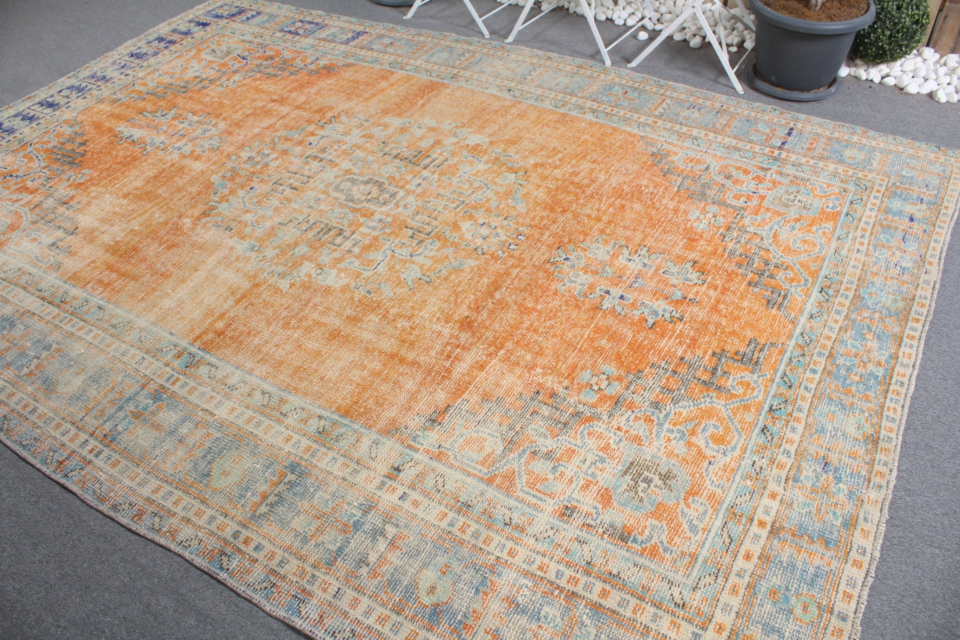 Dining Room Rug, Orange Oushak Rug, Vintage Rug, 7.3x10.2 ft Oversize Rug, Natural Rug, Kitchen Rug, Salon Rug, Moroccan Rugs, Turkish Rug