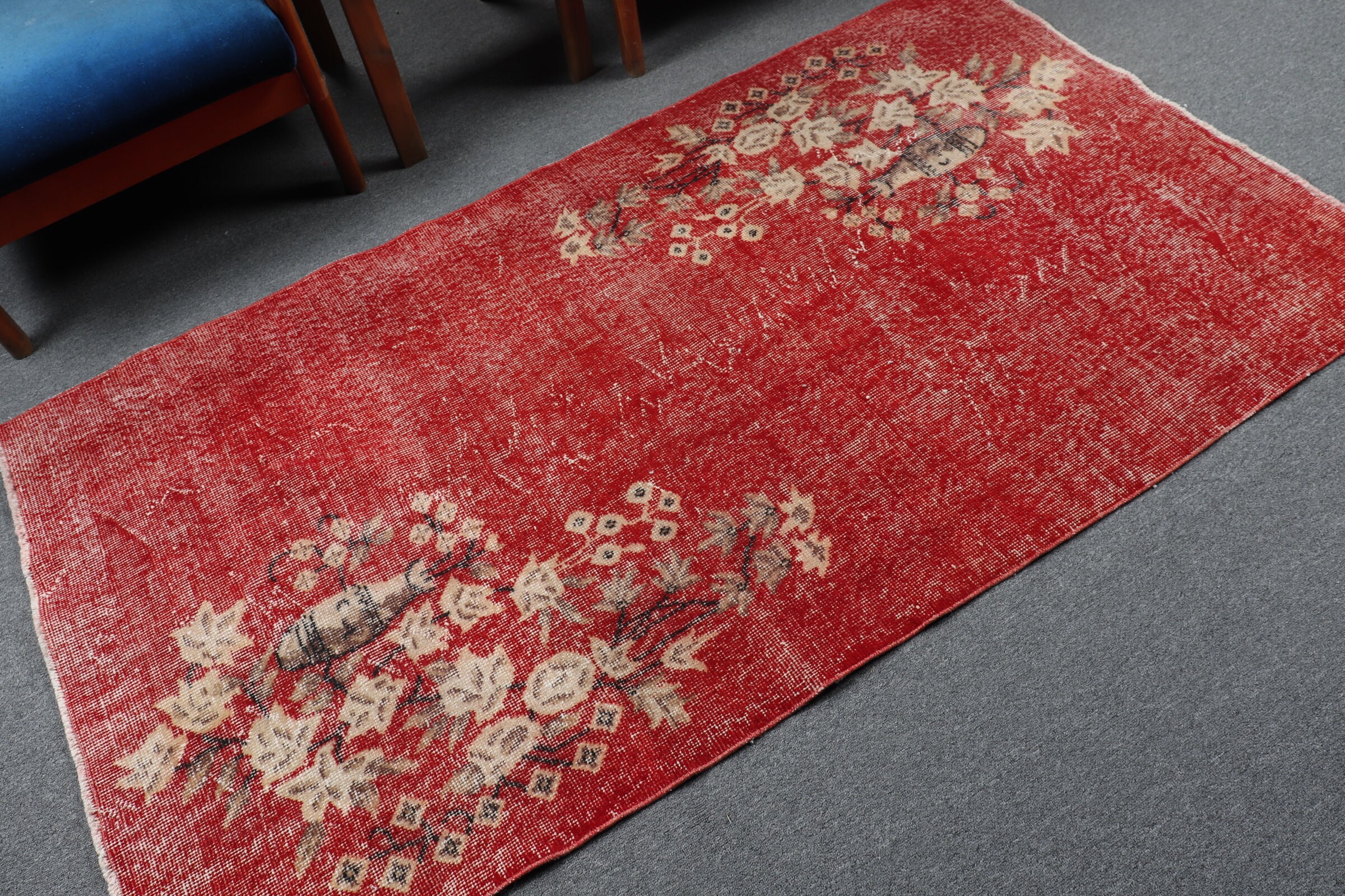 Red Kitchen Rug, 3.6x6.5 ft Accent Rug, Home Decor Rugs, Turkish Rug, Entry Rug, Bedroom Rugs, Rugs for Kitchen, Vintage Rug, Wool Rug