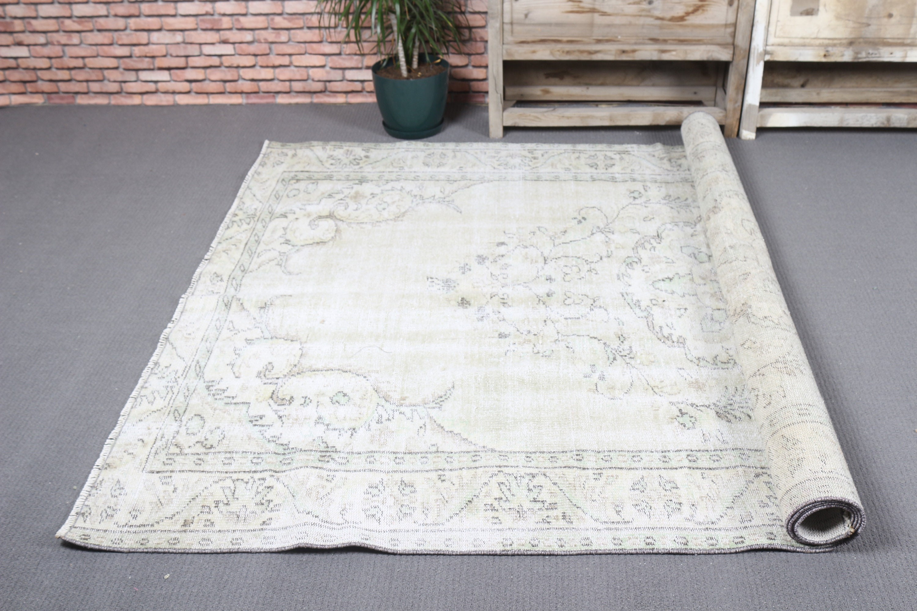 Yatak Odası Halıları, Türk Halıları, Vintage Halılar, 5.8x8.8 ft Büyük Halı, Bej Soğuk Halı, Anadolu Halısı, Yer Halıları, Yemek Odası Halısı, Salon Halısı