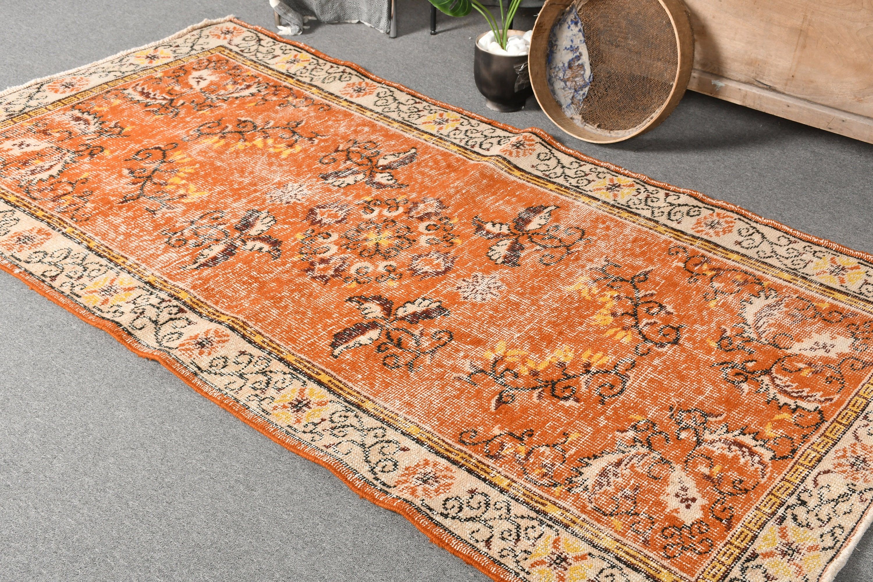 Vintage Rugs, Rugs for Dining Room, Antique Rugs, Bedroom Rug, Orange Oushak Rug, Floor Rug, Indoor Rug, Turkish Rug, 3.9x7.5 ft Area Rug