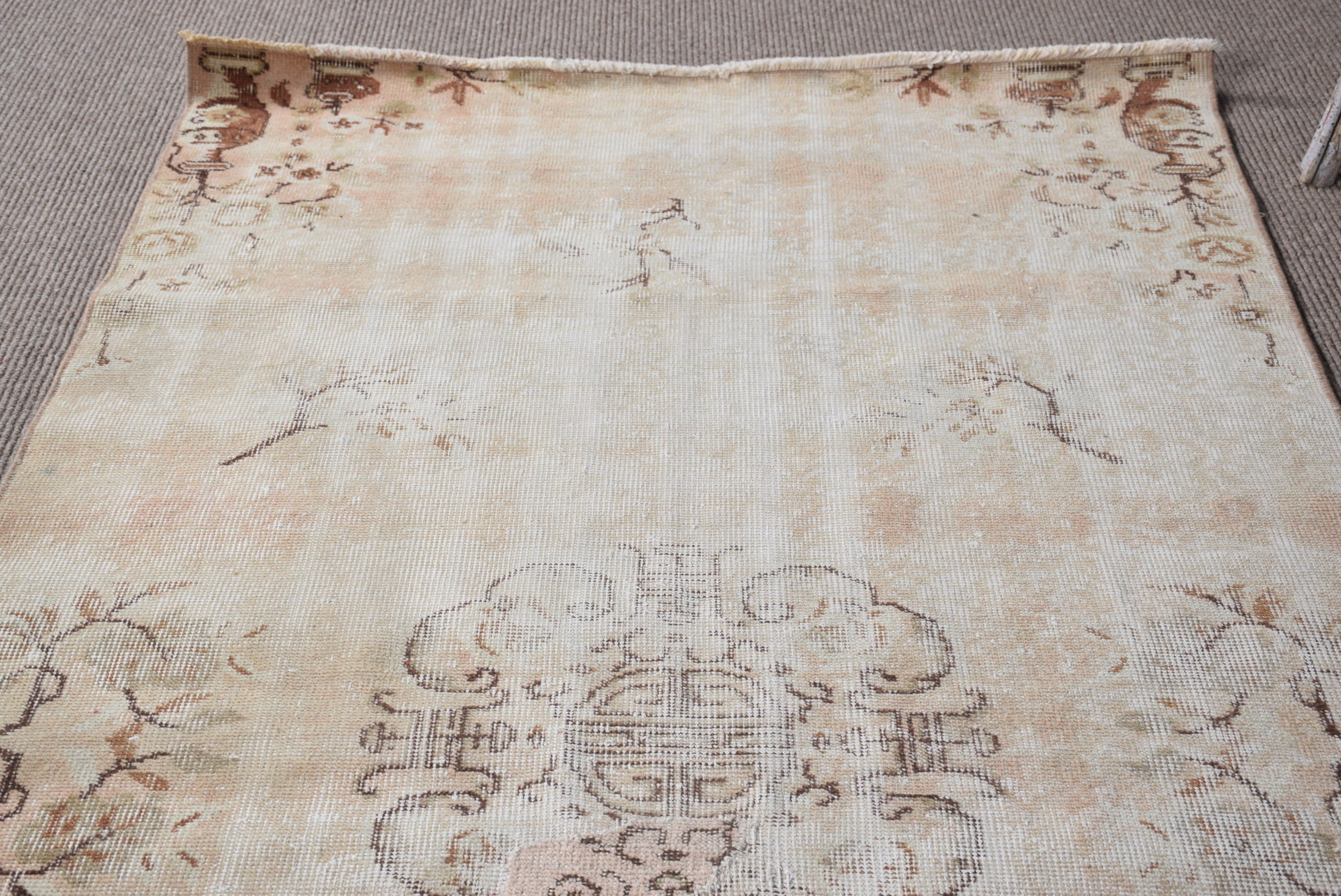 Oriental Rug, Eclectic Rugs, Nursery Rug, Beige Moroccan Rugs, Vintage Rugs, Living Room Rug, 4x7.4 ft Area Rug, Turkish Rug, Bedroom Rug