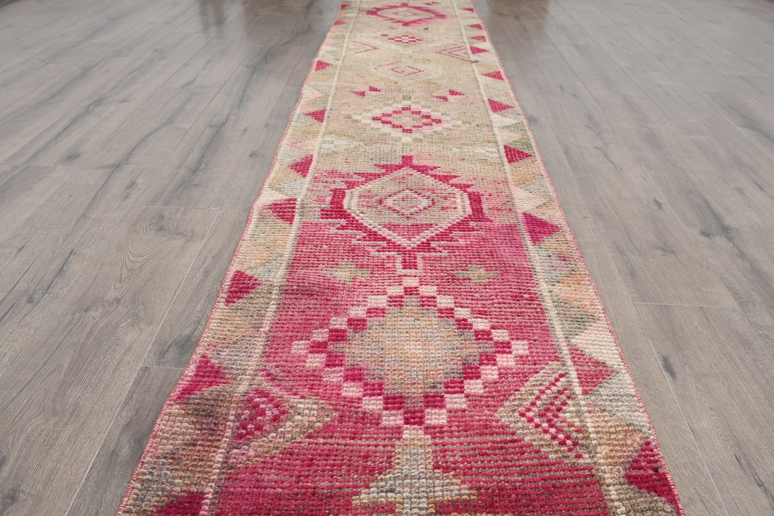 Vintage Rugs, Corridor Rugs, Floor Rug, 2.1x13.1 ft Runner Rugs, Turkish Rug, Moroccan Rug, Pale Rug, Rugs for Kitchen, Pink Kitchen Rug