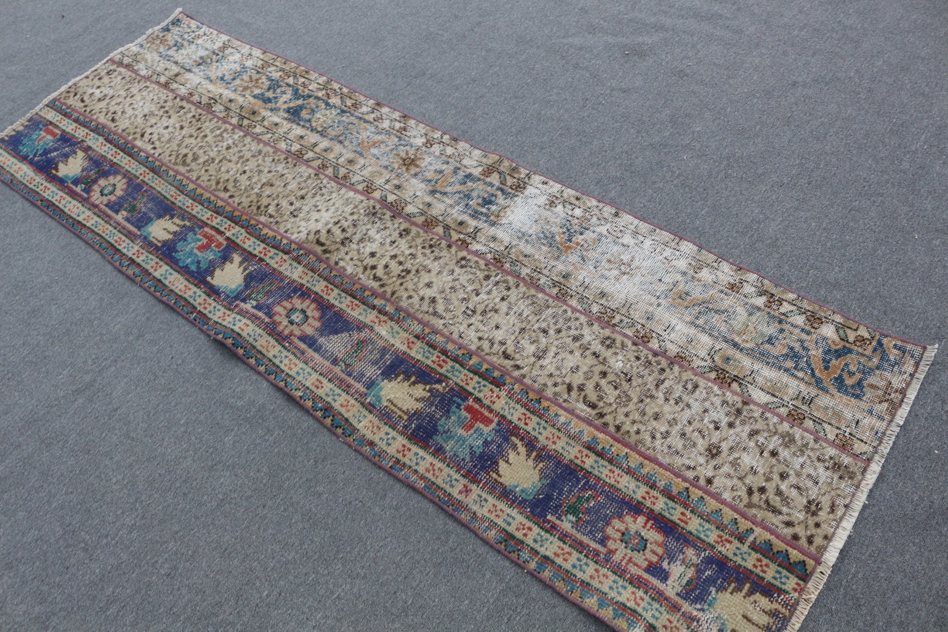 Blue Wool Rug, Floor Rug, Organic Rugs, Kitchen Rugs, 2.5x7.4 ft Runner Rug, Vintage Rug, Turkish Rug, Rugs for Corridor