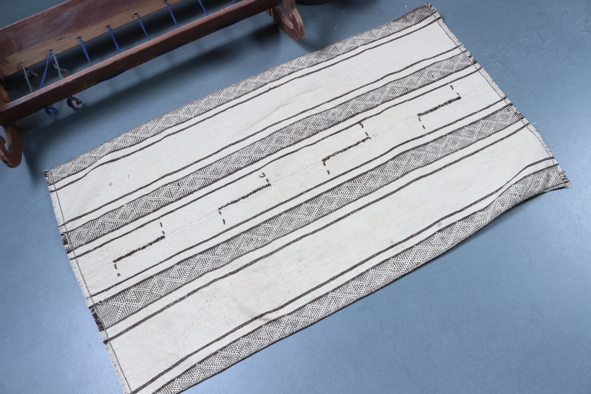 Soluk Halılar, 2.6x4.3 ft Küçük Halı, Vintage Halı, Türk Halıları, Bej Fas Halısı, Araba Paspas Halısı, Yün Halı, Banyo Halısı, Kilim