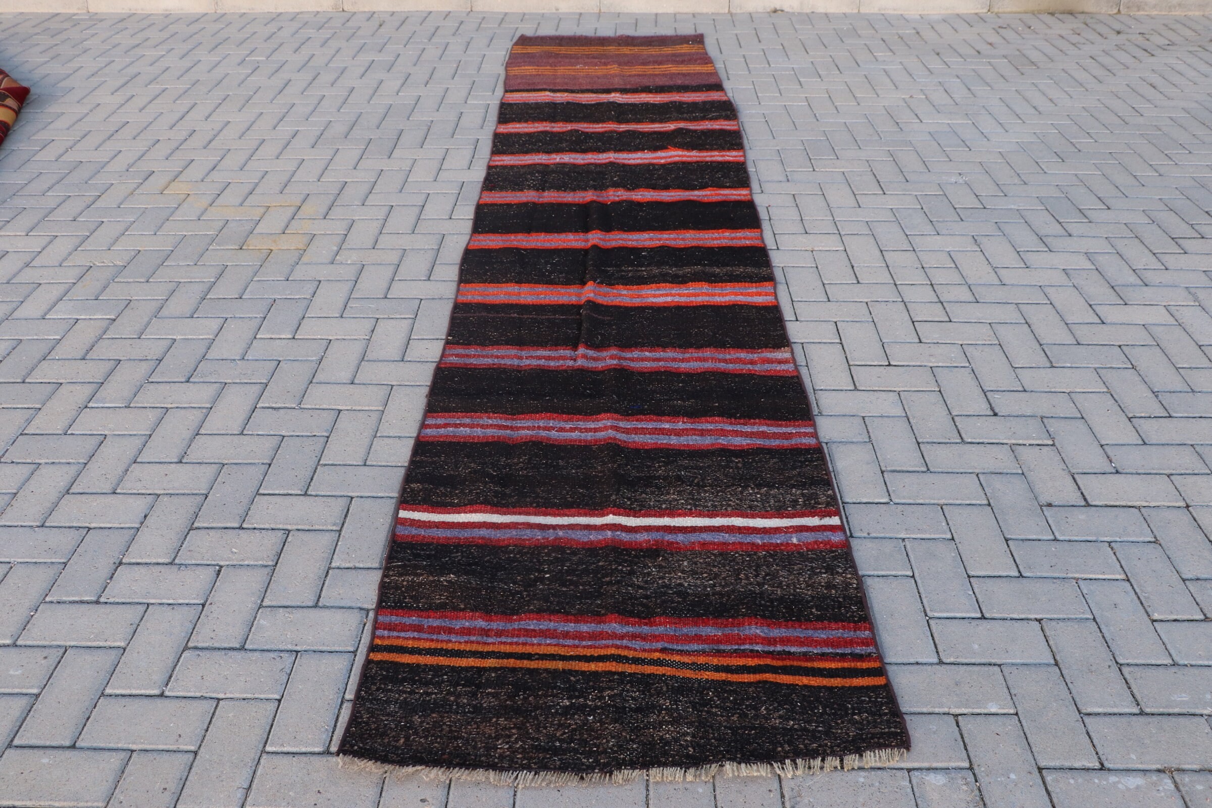 Black Anatolian Rug, Cool Rug, Kilim, Flatweave Rug, Hallway Rugs, 3x13.4 ft Runner Rug, Turkish Rug, Vintage Rug, Stair Rugs