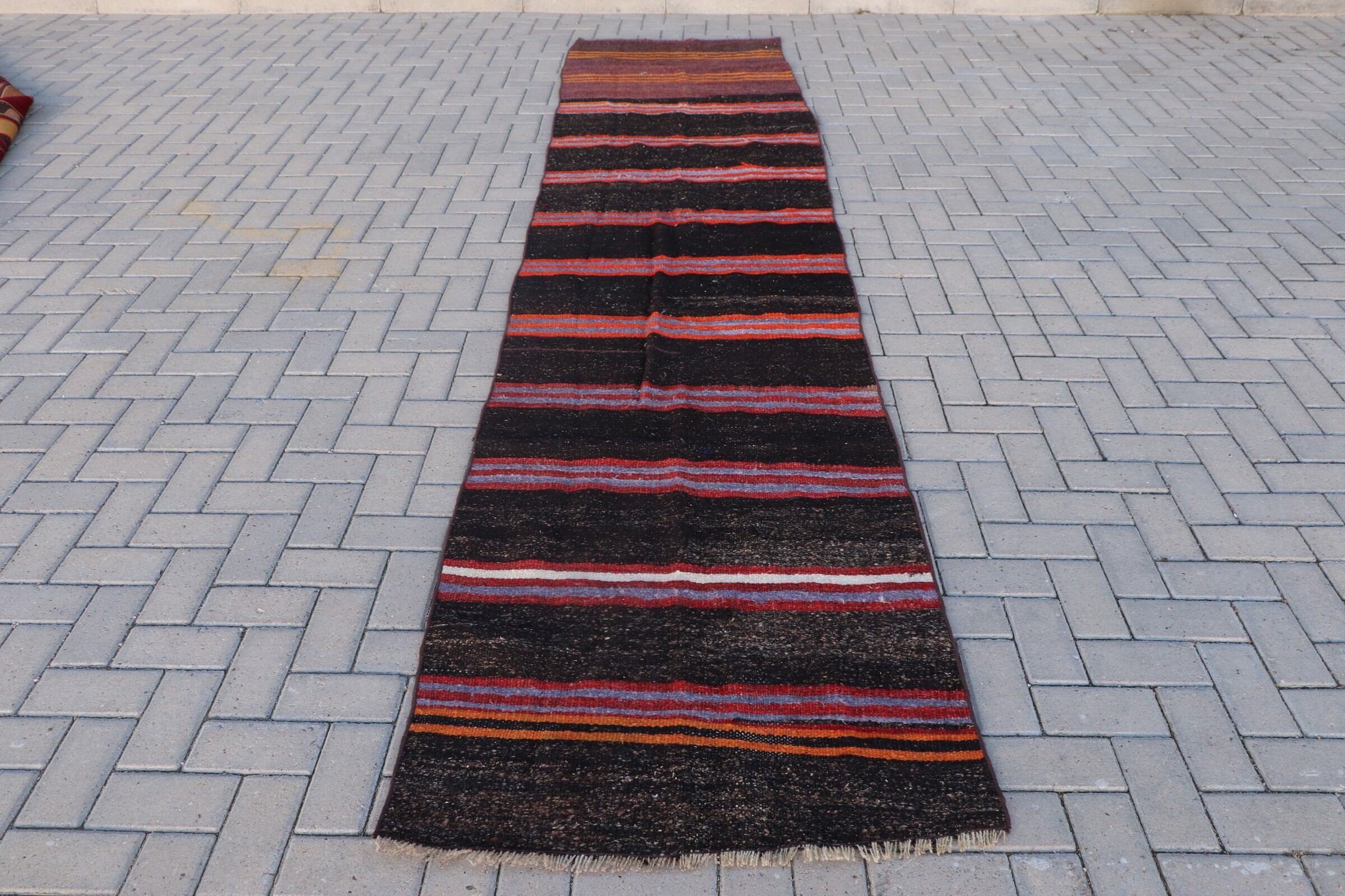 Koridor Kilim, 90x407 cm Yolluk Kilim, Anadolu Kilim, Nostaljik Kilim, Koridor Kilim, Mutfak Kilim, Koridor Kilim, Siyah Uşak Kilim