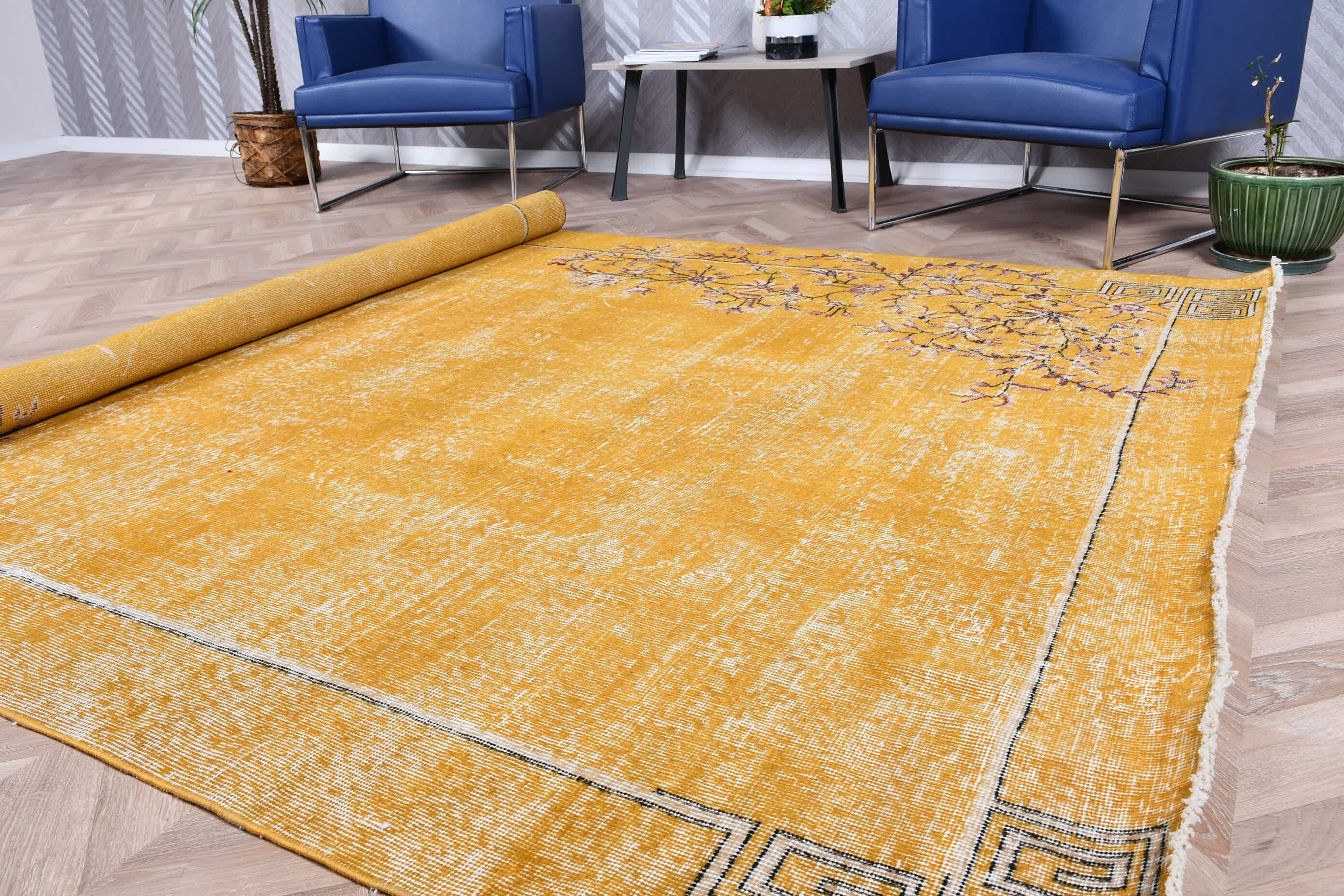 Dining Room Rug, Yellow Oriental Rug, Natural Rug, Turkish Rugs, Oushak Rugs, 6.8x10.1 ft Large Rug, Bedroom Rug, Floor Rug, Vintage Rug