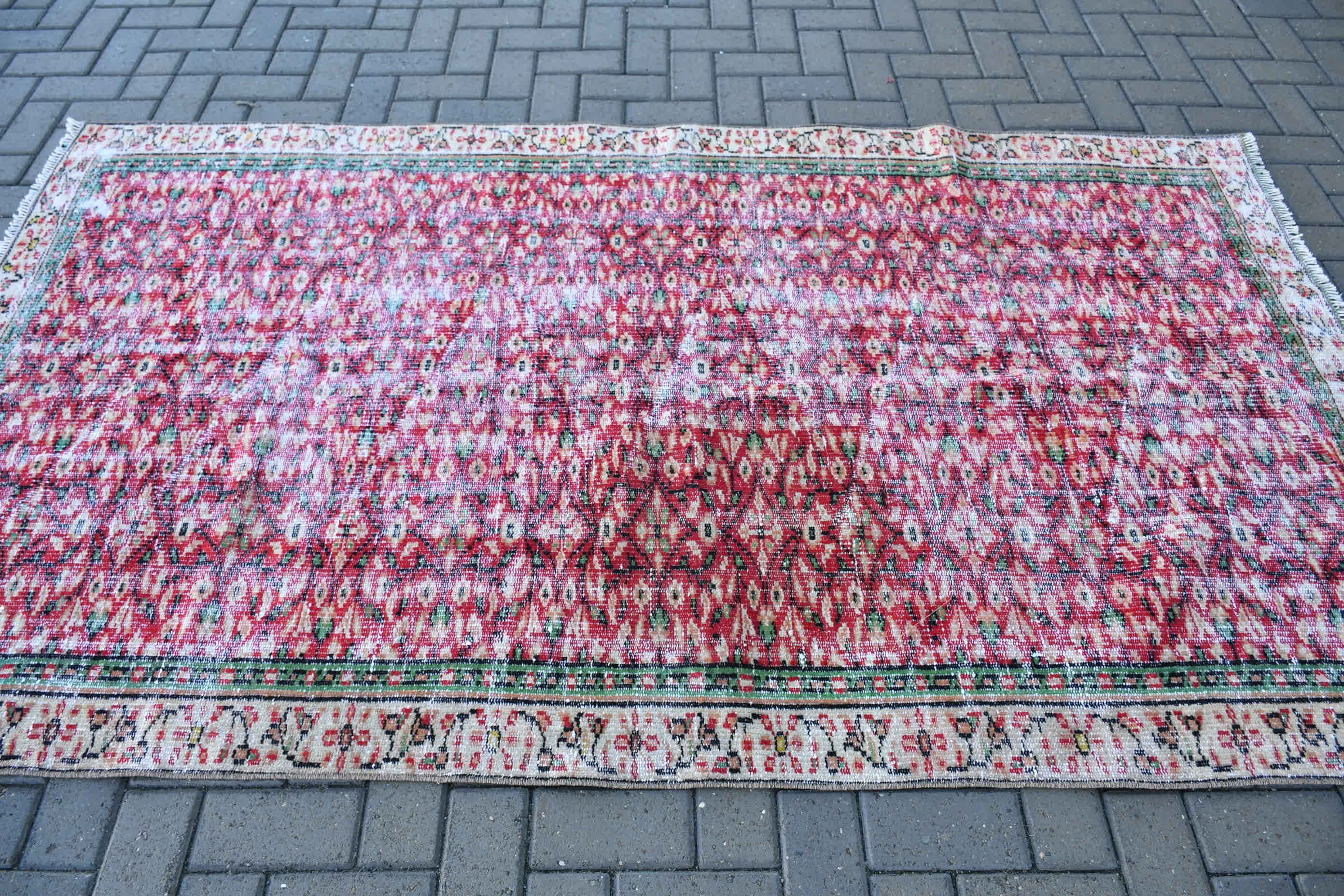 Kırmızı Mutfak Halısı, Vintage Halılar, 4.7x8 ft Alan Halıları, Türk Halısı, Yün Halısı, Vintage Dekor Halısı, Oturma Odası Halısı, Alan Halıları