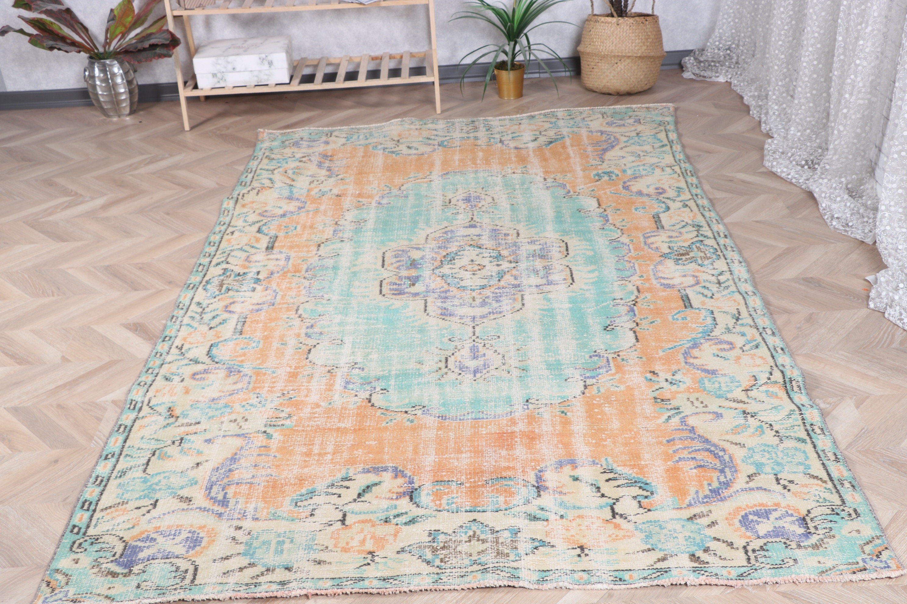 Statement Rugs, Green Floor Rug, Large Boho Rugs, 5.2x8.5 ft Large Rugs, Handwoven Rug, Vintage Rugs, Office Rug, Salon Rugs, Turkish Rugs