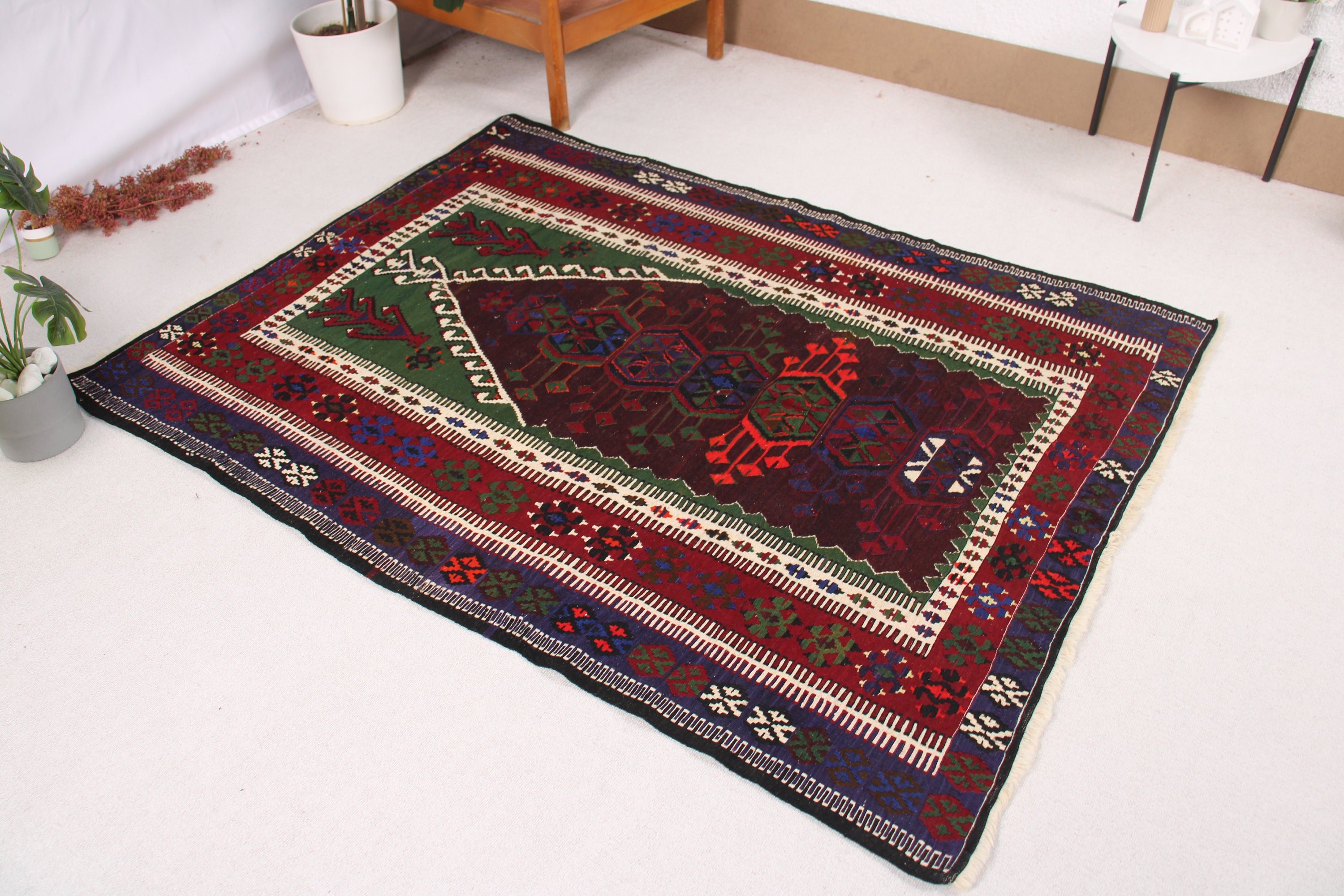 İç Mekan Halısı, Kilim, Vintage Halılar, 4,7x6,1 ft Alan Halıları, Açıklama Halıları, El Dokuma Halı, Türk Halısı, Yemek Odası Halısı, Mor Boho Halısı