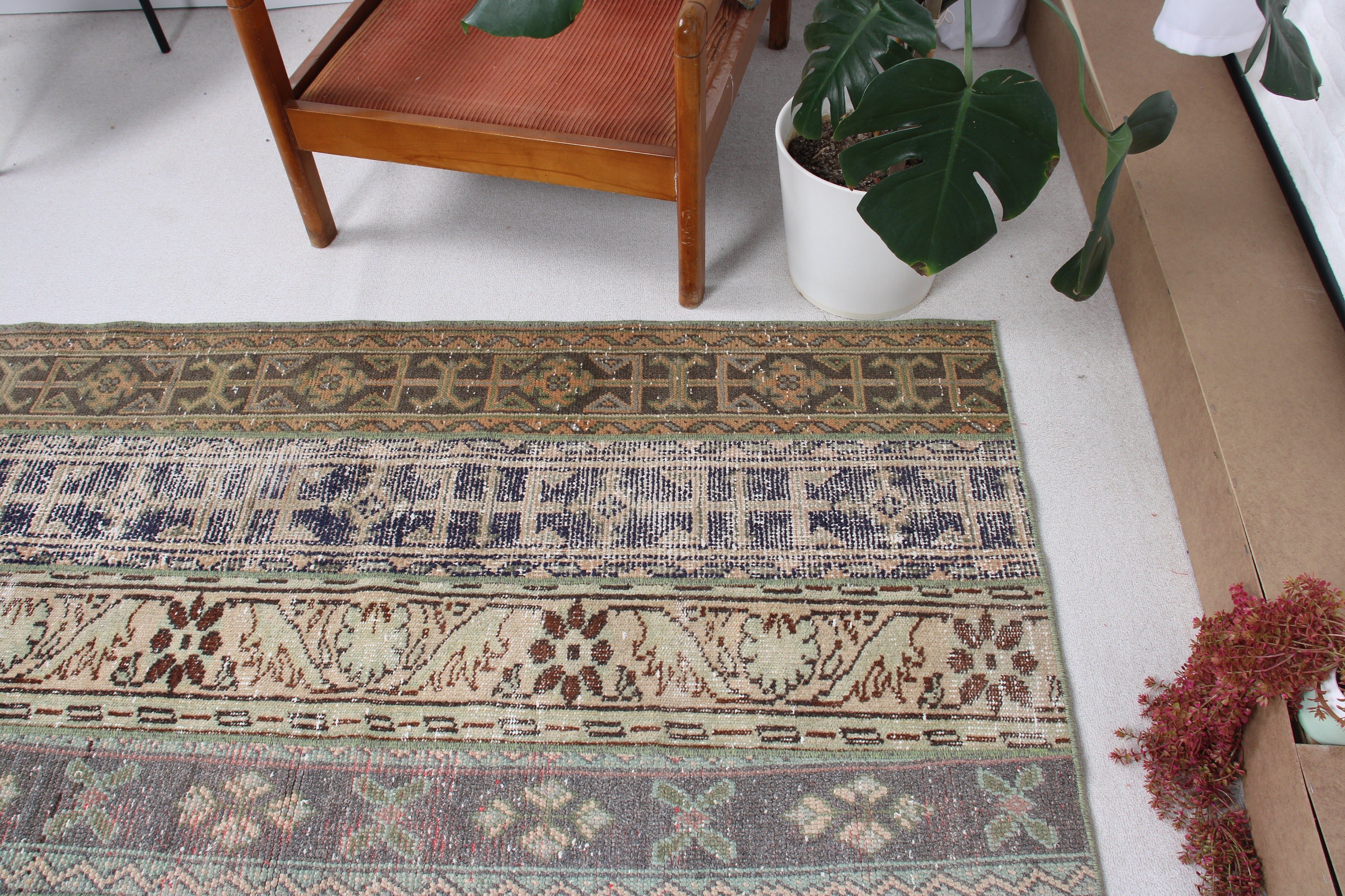 Boho Halı, Modern Halı, Yeşil Açıklama Halısı, Giriş Halısı, Bohem Halıları, 2,9x5,5 ft Aksan Halıları, Vintage Halı, Türk Halıları, Dekoratif Halılar