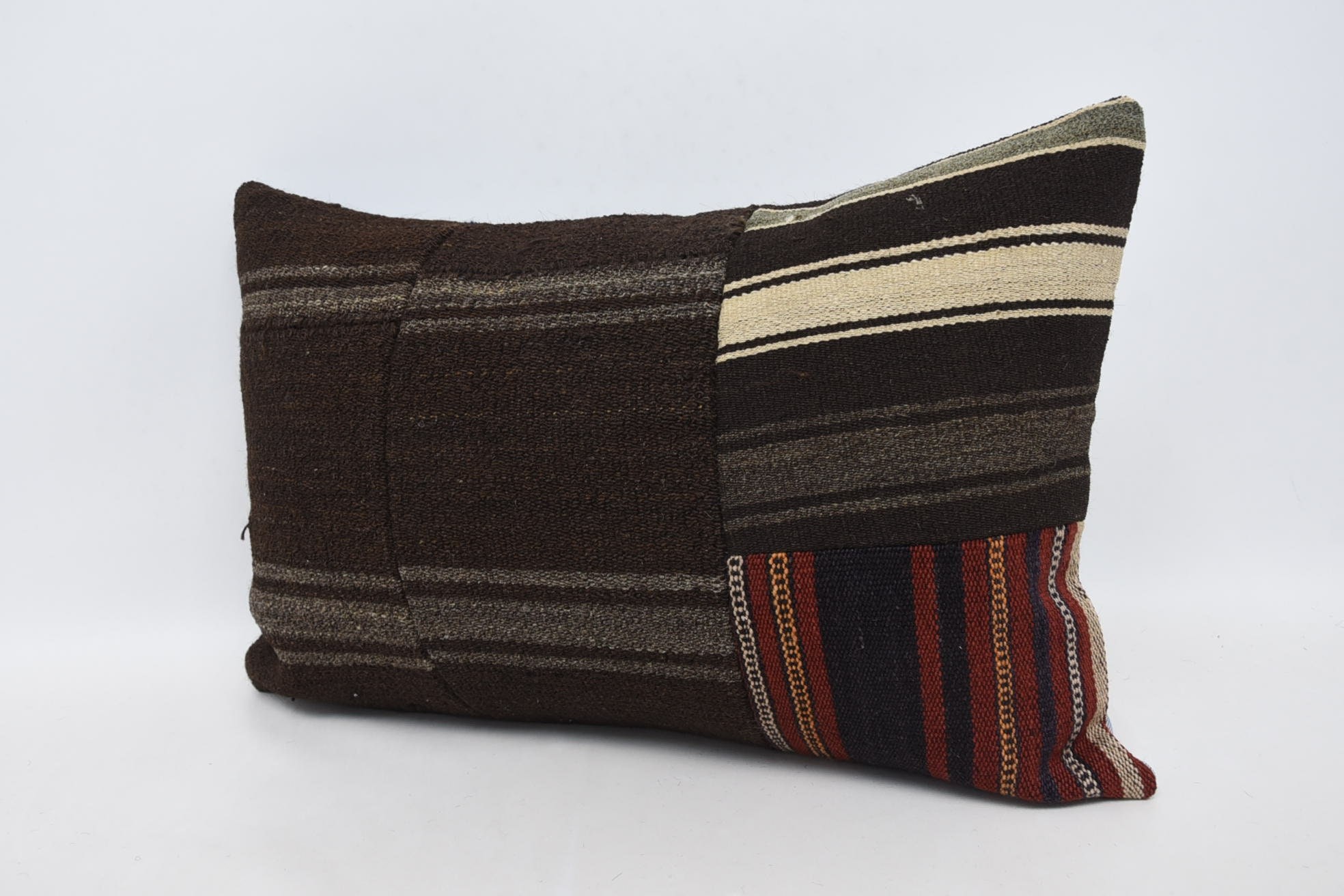 Throw Kilim Pillow, Interior Designer Pillow, Turkish Kilim Pillow, 16"x24" Brown Pillow Case, Ikat Pillow Case, Outdoor Patio Pillow Sham