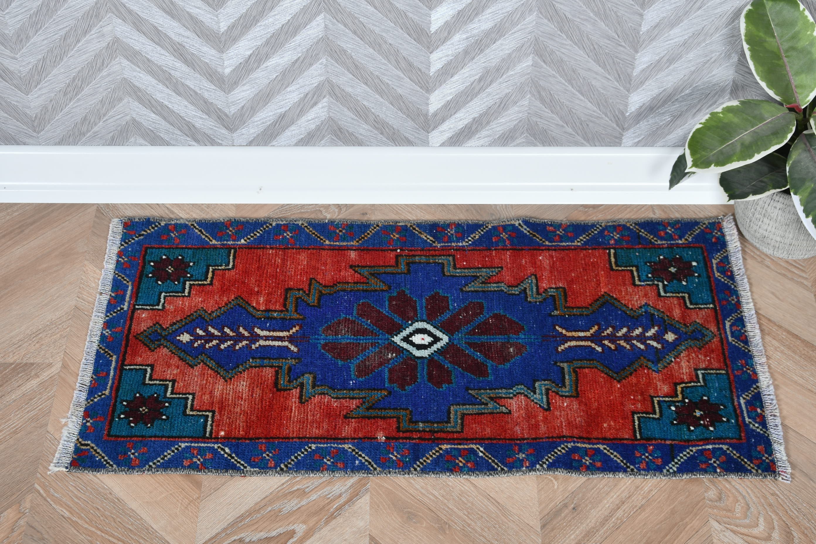 Turkish Rugs, Bedroom Rug, Rugs for Kitchen, Blue Moroccan Rug, Vintage Rug, 1.3x2.7 ft Small Rug, Home Decor Rug, Nursery Rugs, Ethnic Rug