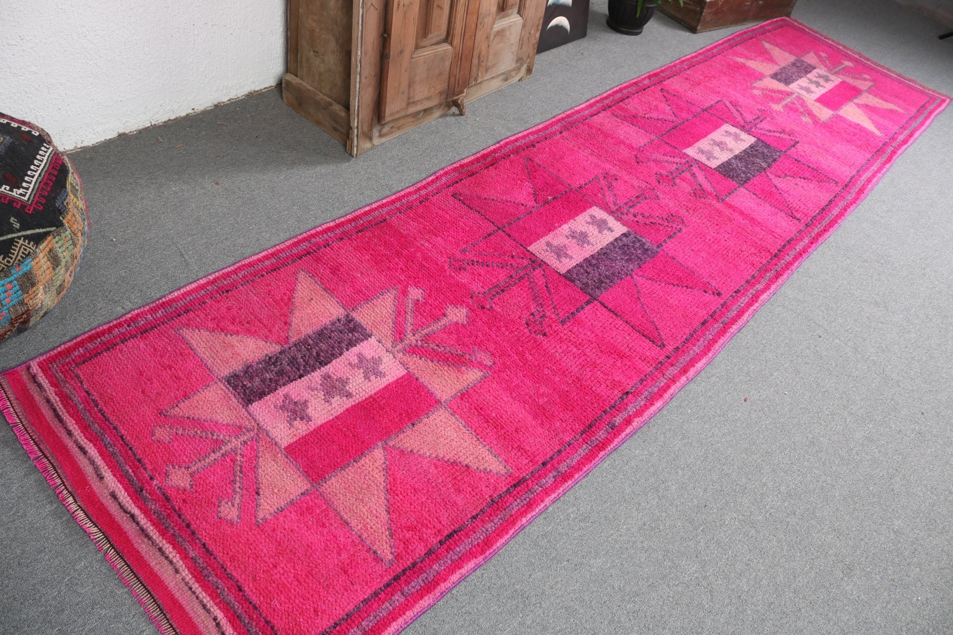 3x11.8 ft Runner Rug, Turkish Rugs, Pink Home Decor Rugs, Kitchen Rugs, Vintage Rug, Rugs for Stair, Vintage Runner Rugs