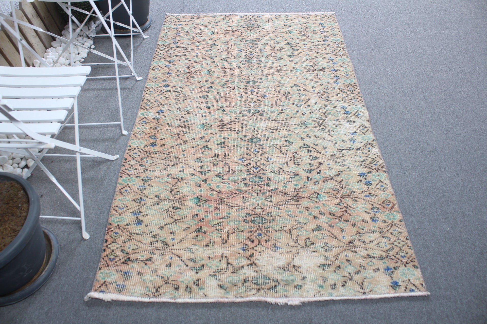 3,7x6,5 ft Alan Kilimi, Turuncu Oushak Halısı, Anadolu Halıları, Fas Halıları, Çocuk Halısı, Vintage Halı, Türk Halısı, Boho Halısı, Oturma Odası Halısı