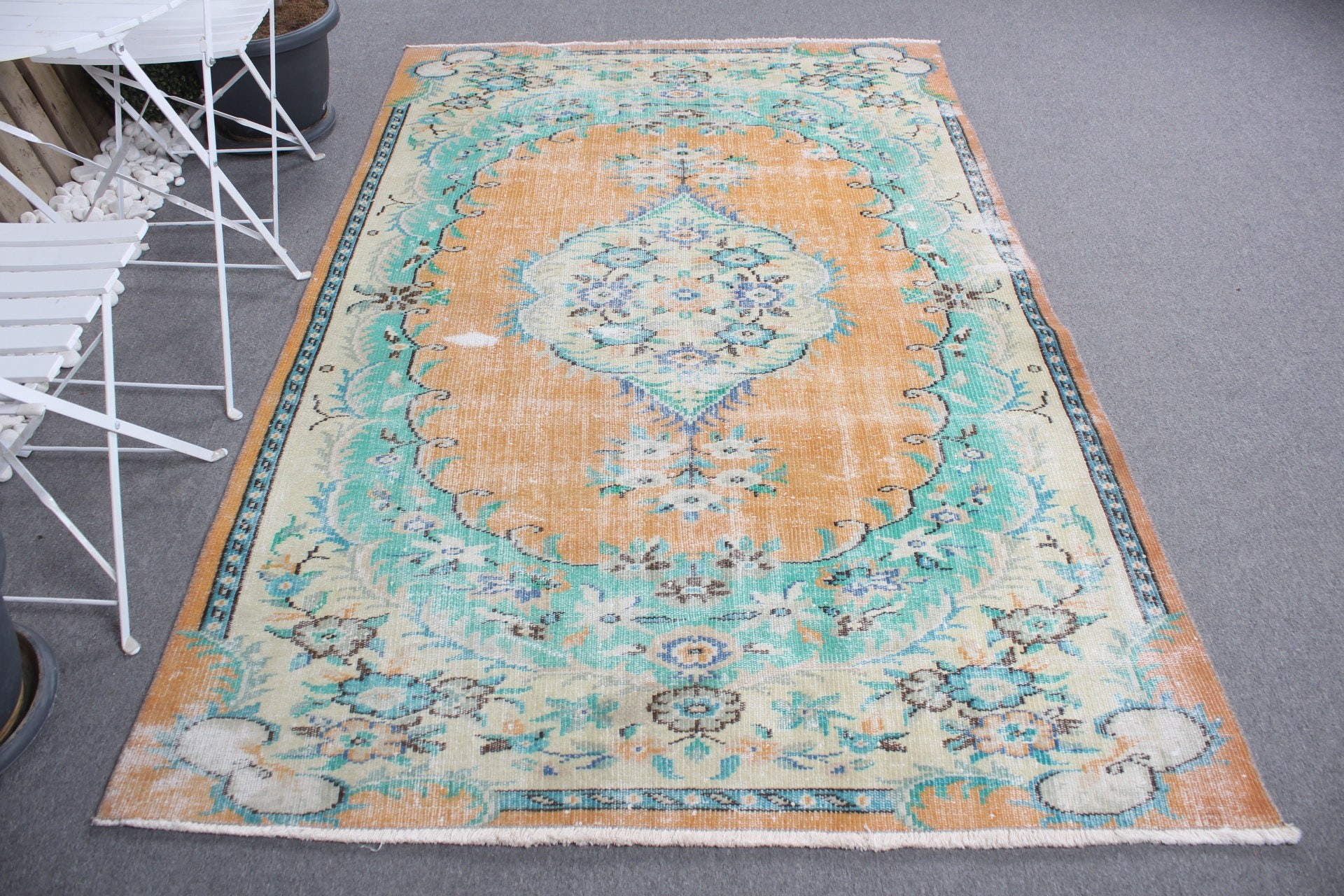 Orange Bedroom Rugs, Rugs for Kitchen, Bright Rugs, Kitchen Rug, Nursery Rugs, 5.1x7.8 ft Area Rugs, Vintage Rug, Wool Rug, Turkish Rug